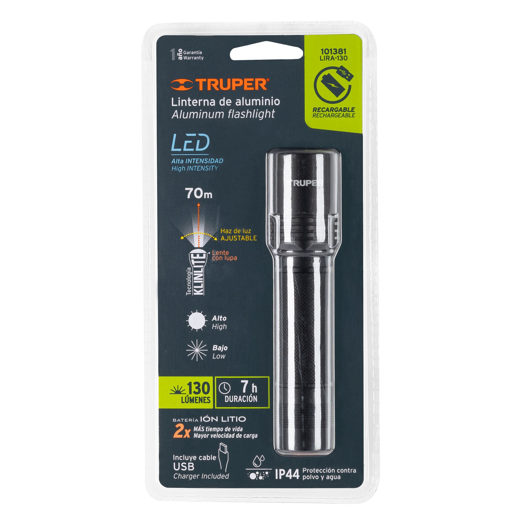 Truper LIRA-130 Linterna de aluminio 1 LED 130 lm recargable
