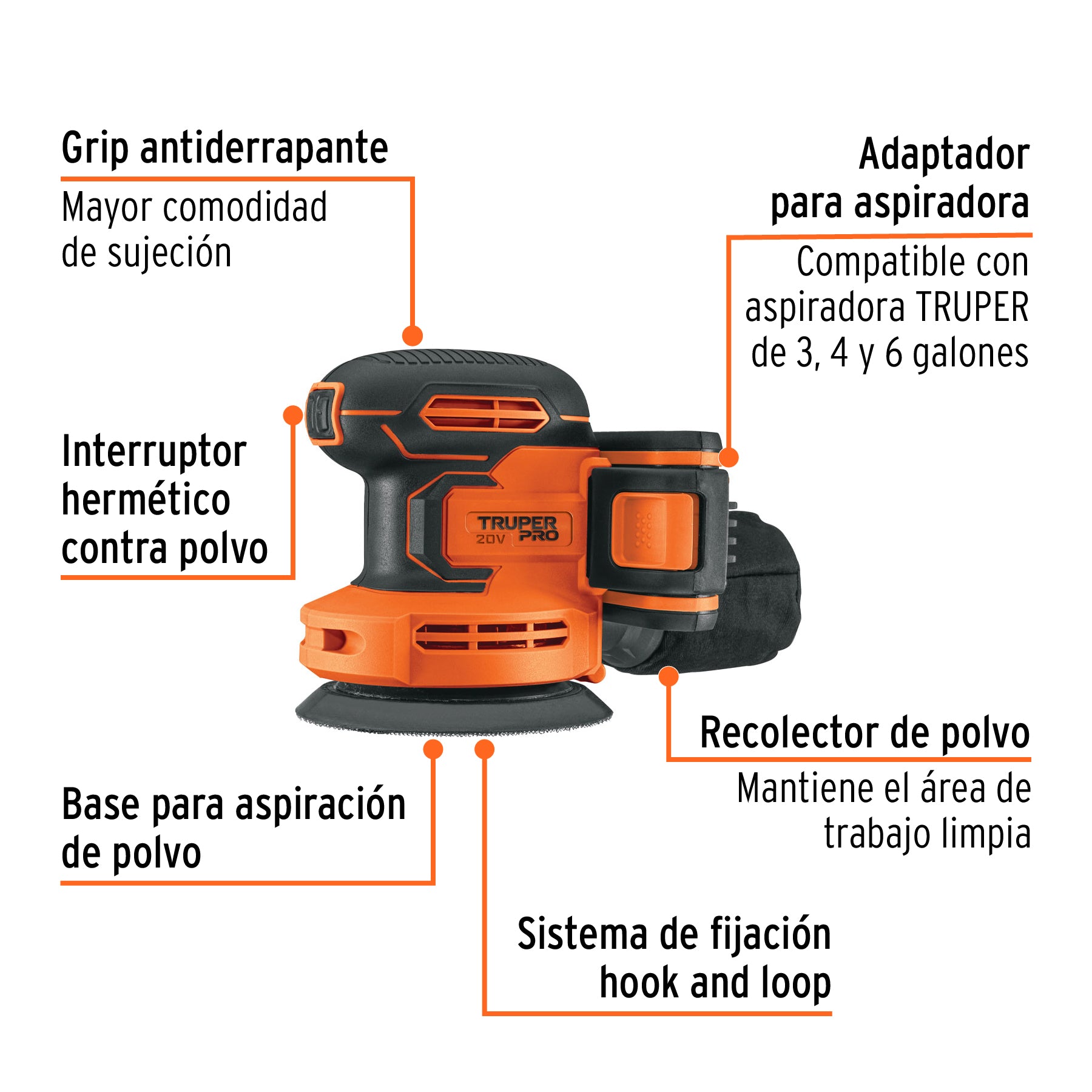 102863 LIRI-20A Lijadora roto-orbital 5', 20V, 1 baterÌa 2Ah, PRO