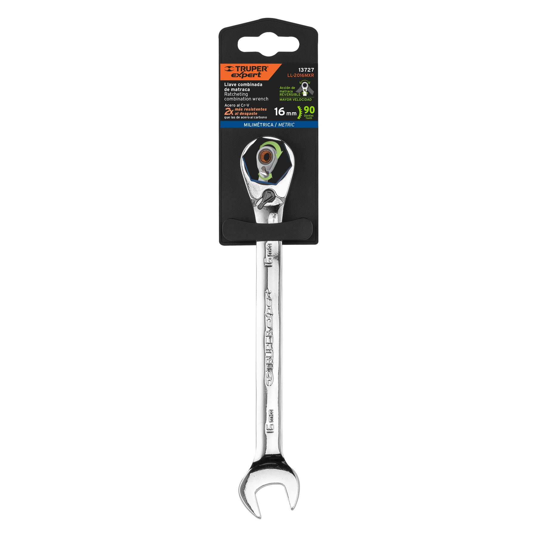 Expert LL-2016MXR Llave combinada matraca reversible 16mmx205 mm largo