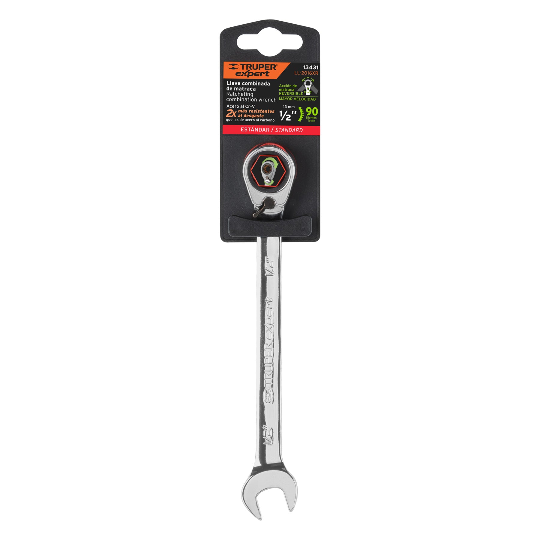 Expert LL-2016XR Llave combinada matraca reversible 1/2'x178 mm largo