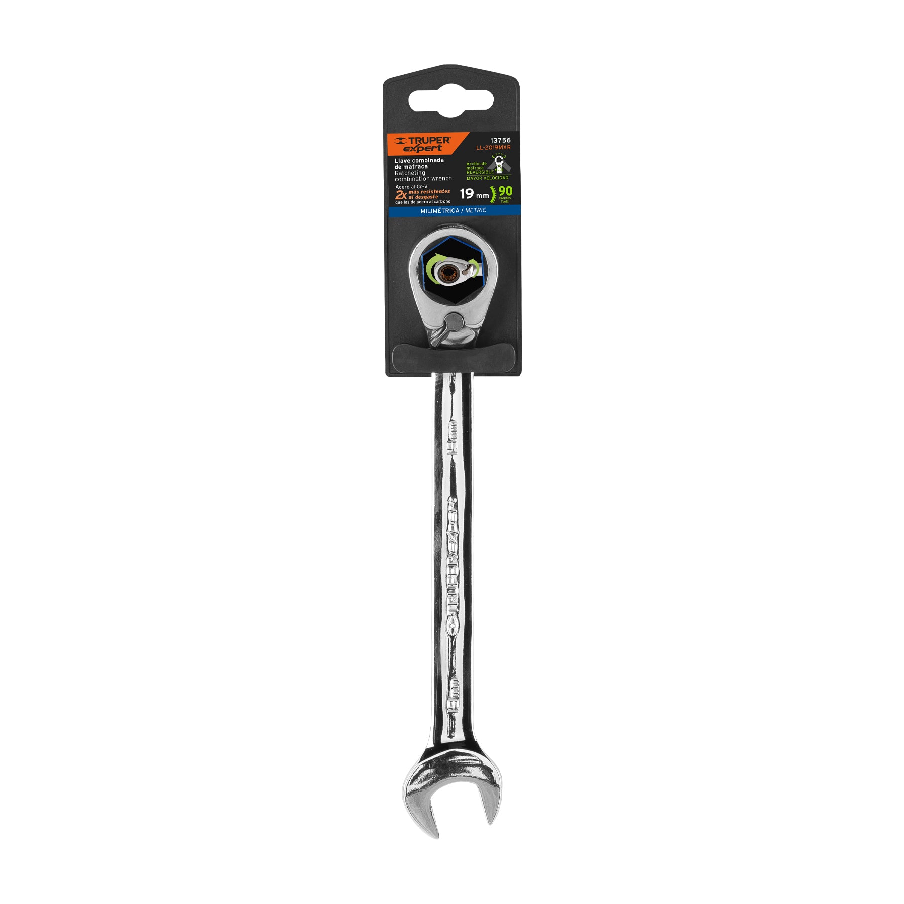 Expert LL-2019MXR Llave combinada matraca reversible 19mmx241 mm largo
