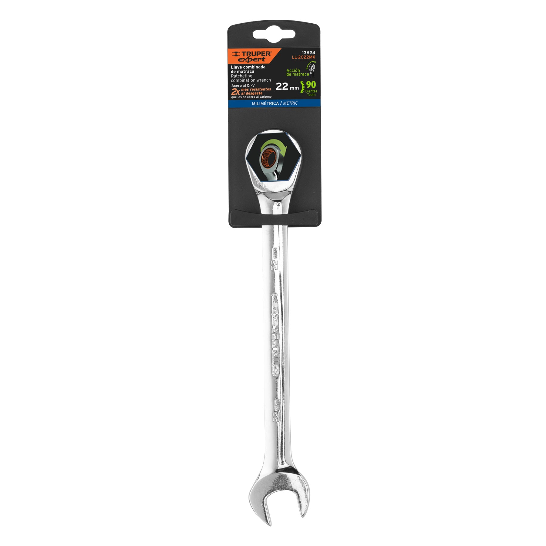 Expert LL-2022MX Llave combinada con matraca 22 mm x 279 mm largo
