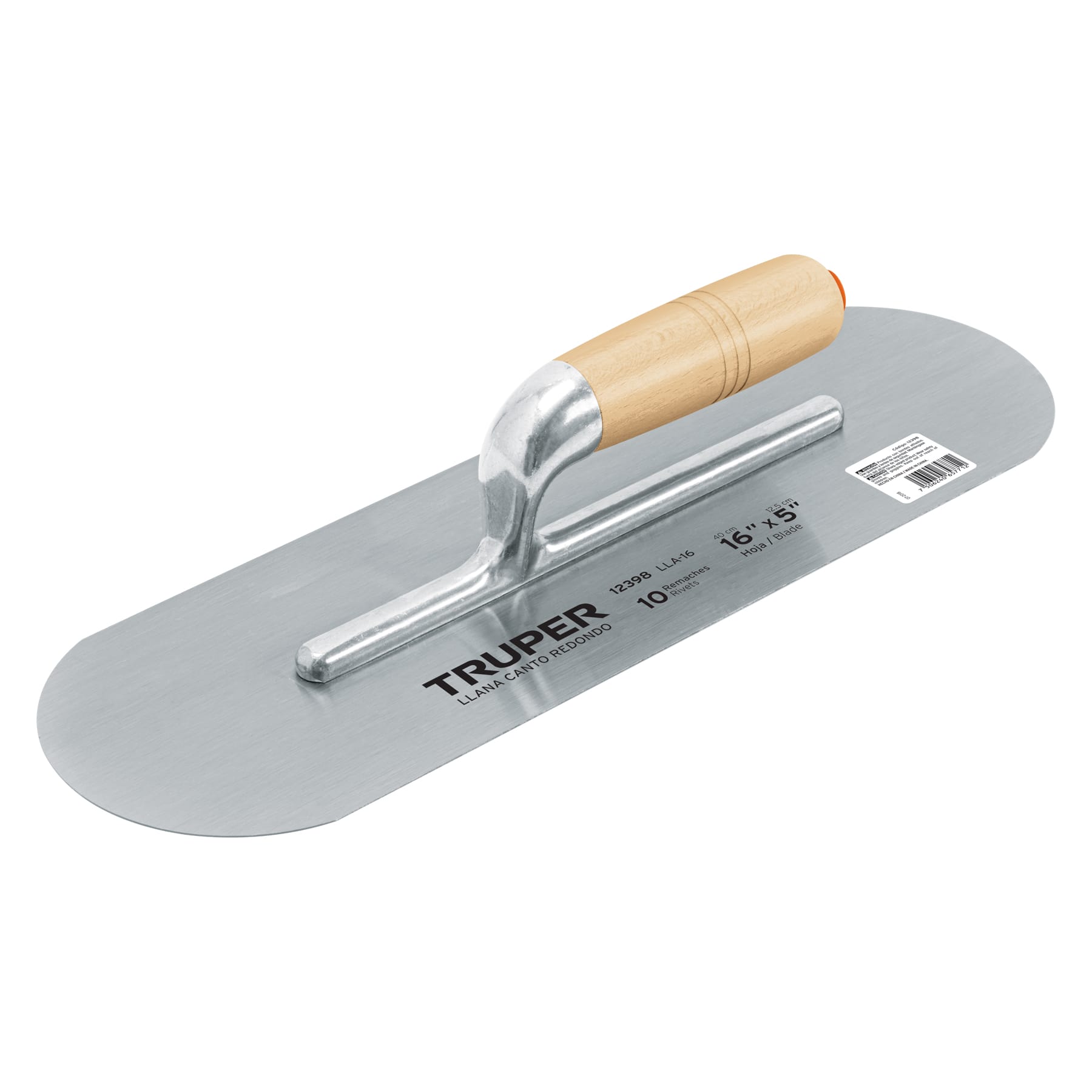 Truper LLA-16 Llana, mango madera, canto redondo, 10 remaches, 16'