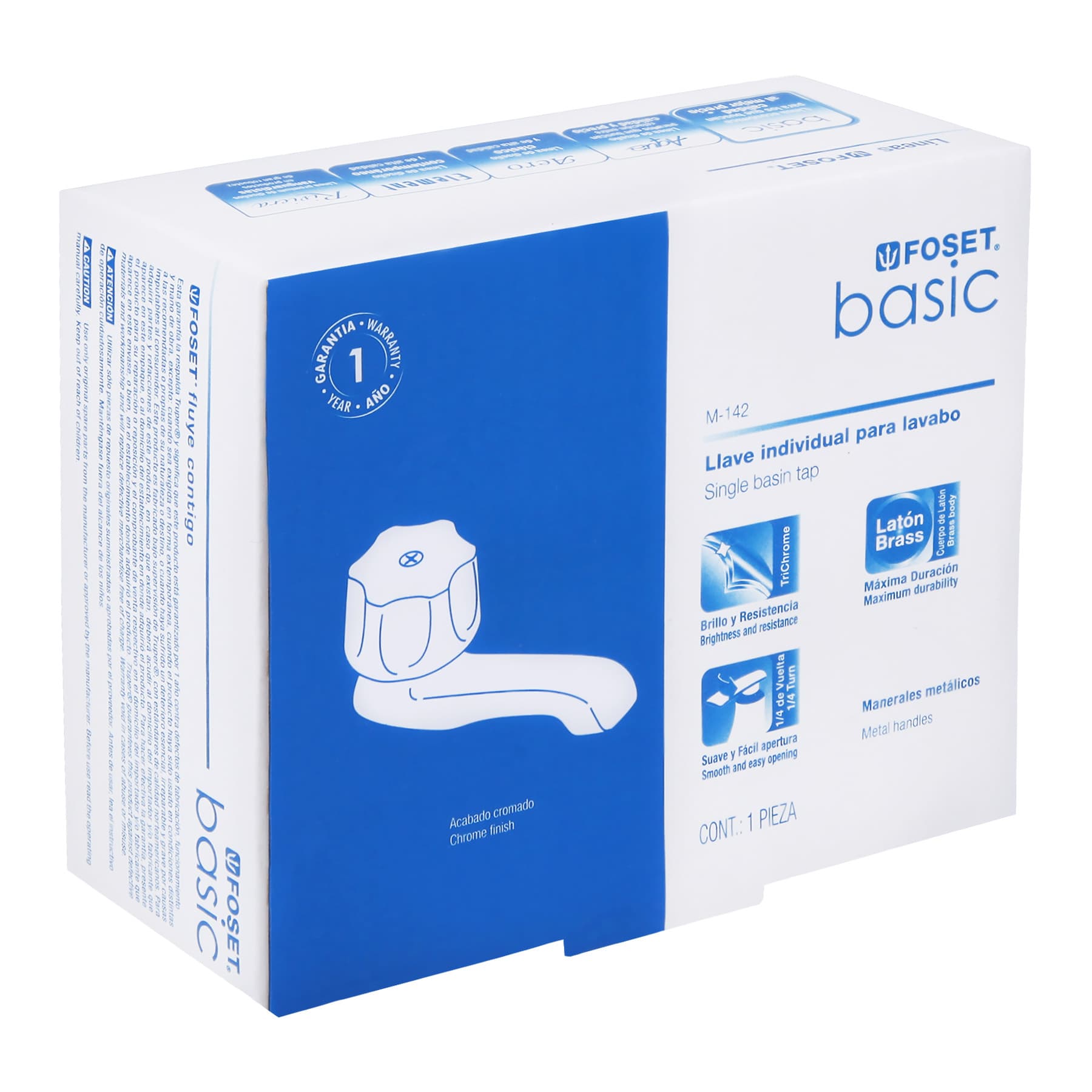 Foset M-142 Llave individual para lavabo, metálica, hexagonal, Basic