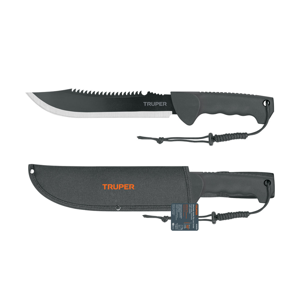 Truper MACH-10X Machete doble filo 10" cacha inyectada, con funda