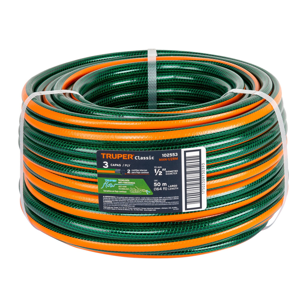Truper MAN-1/2RM Manguera 1/2' 3 capas en rollo de 50 m