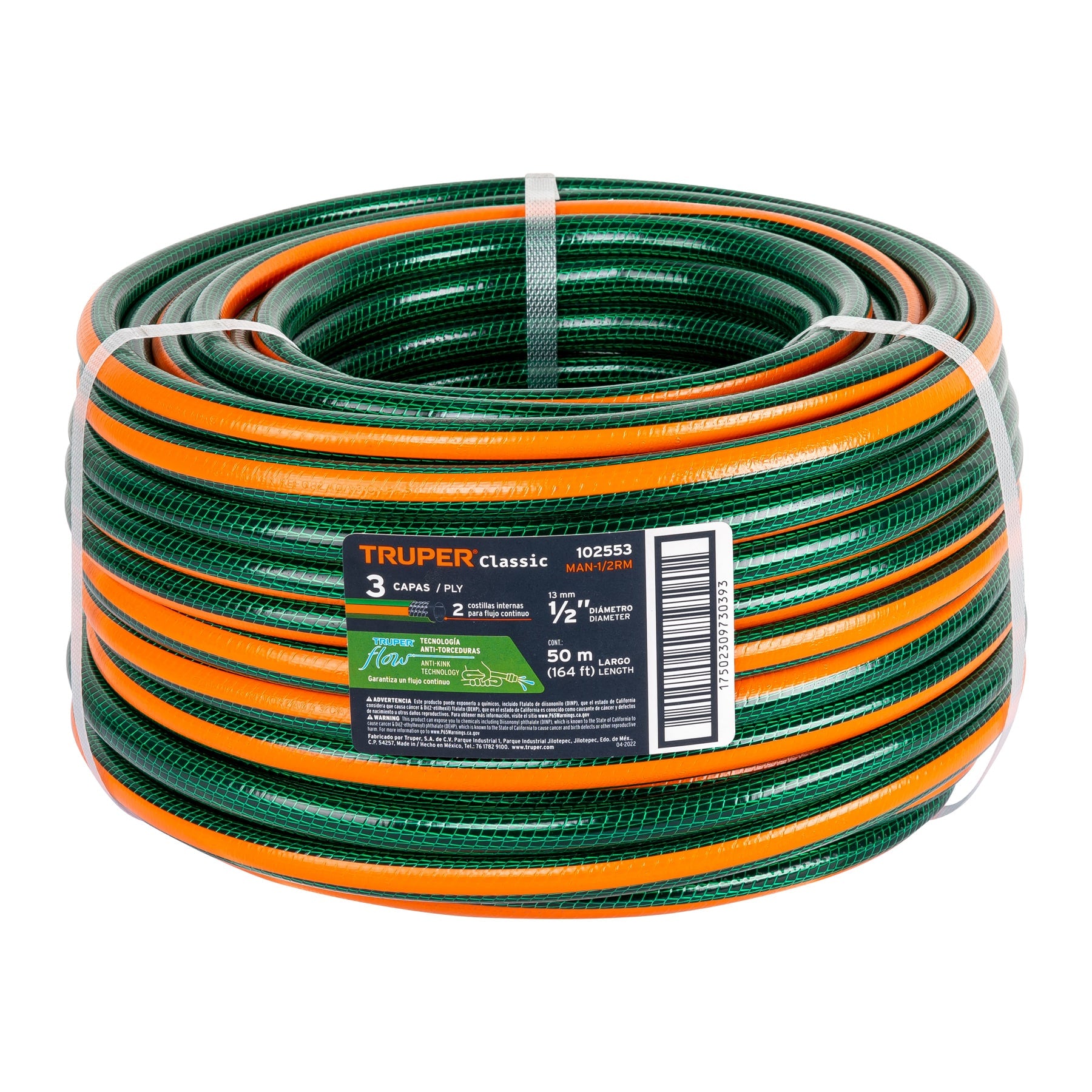 Truper MAN-1/2RM Manguera 1/2' 3 capas en rollo de 50 m