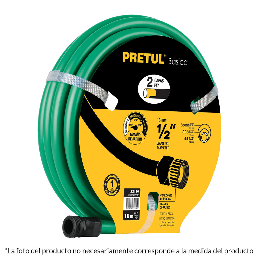 Pretul MAN-15X1/2P Manguera 1/2', 2 capas, conexiones plásticas, 15 m, Pretul
