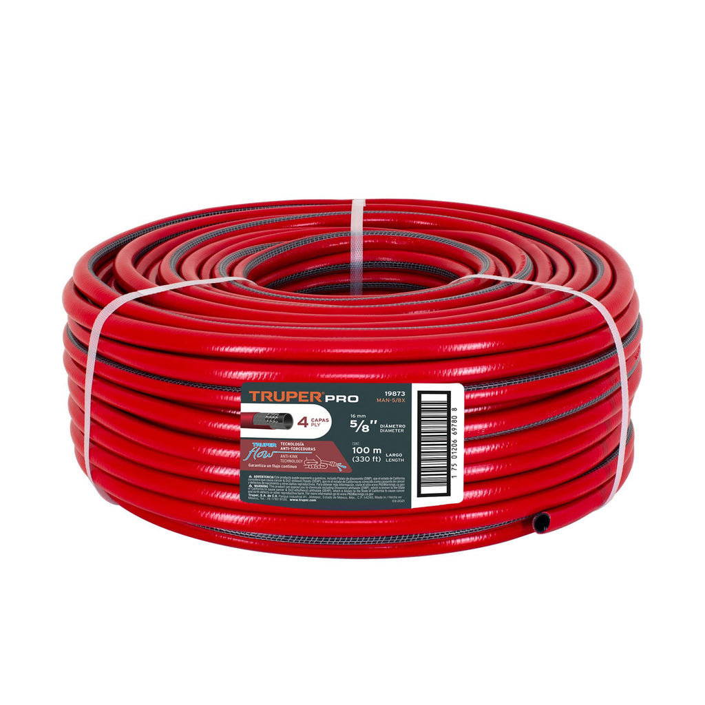 Truper MAN-5/8X Manguera 5/8" 4 capas en rollo de 100 m