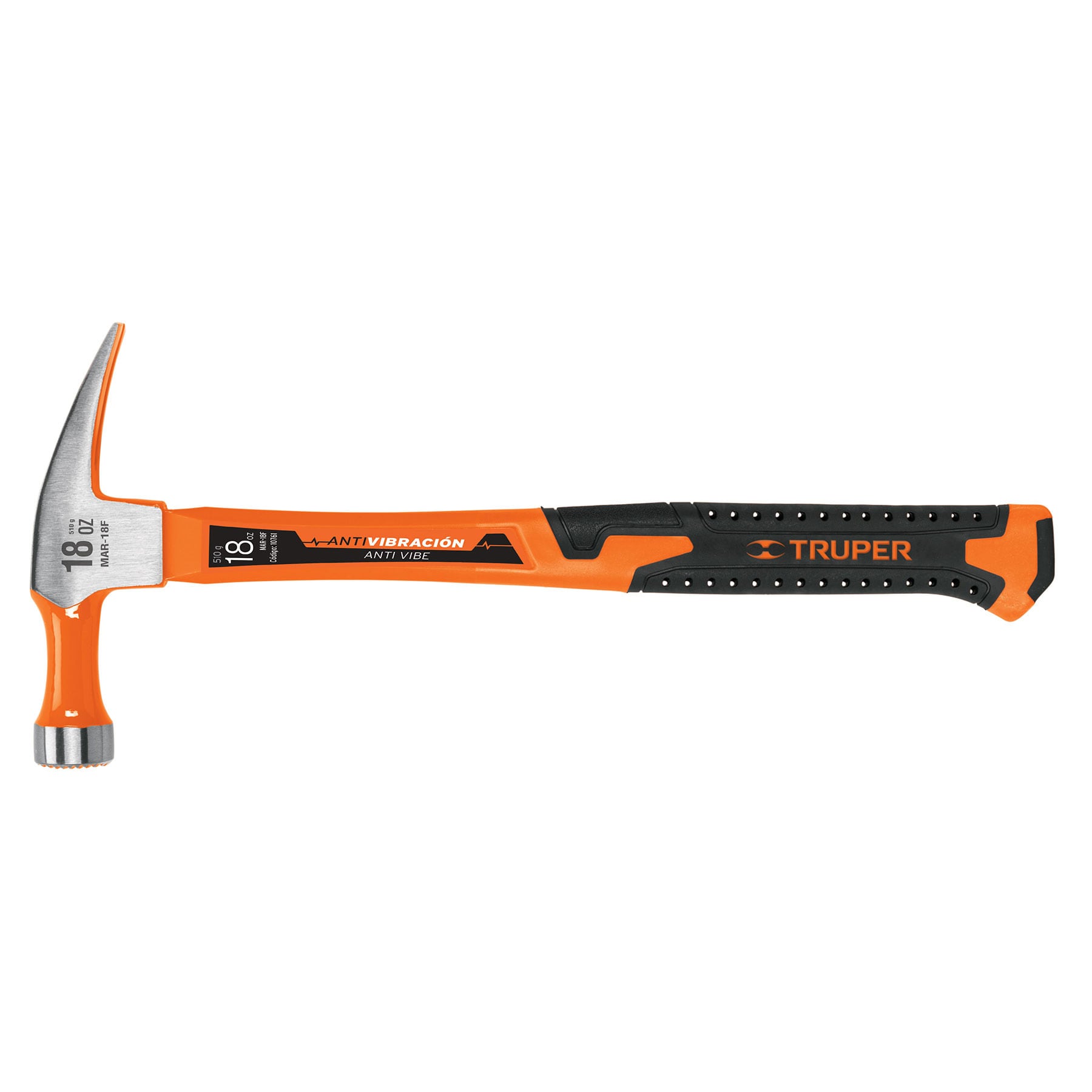 Truper MAR-18F Martillo de uña recta, 18 oz, mango fibra de vidrio
