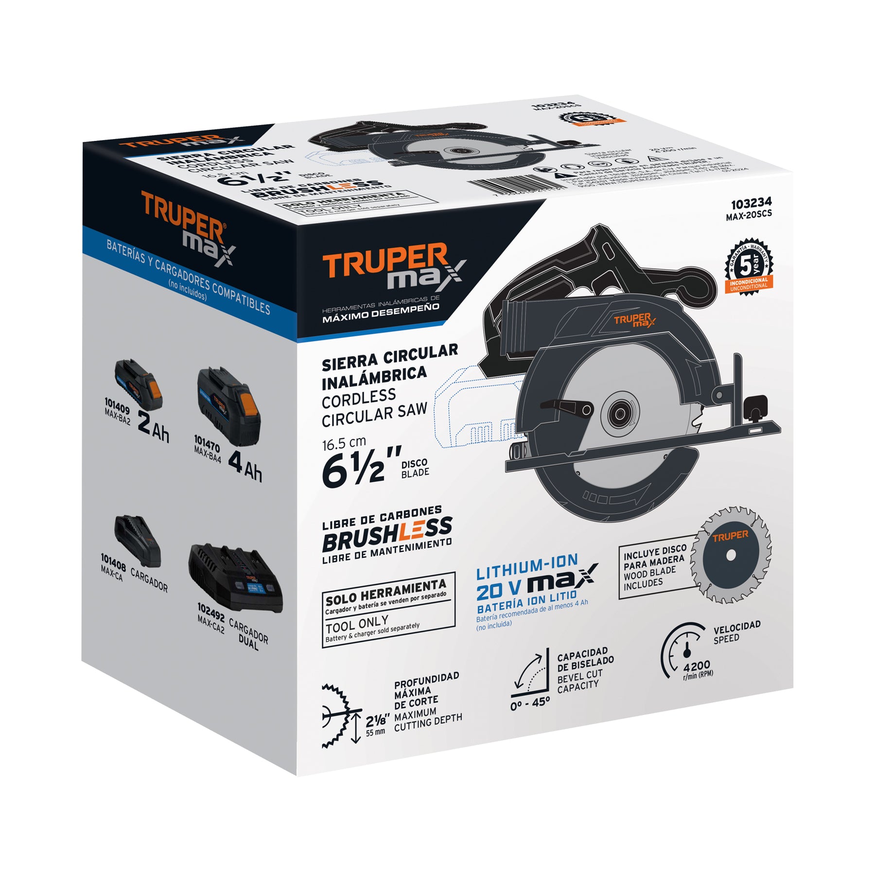 ierra circular 6-1/2", 20V, s/accesorios, MAX