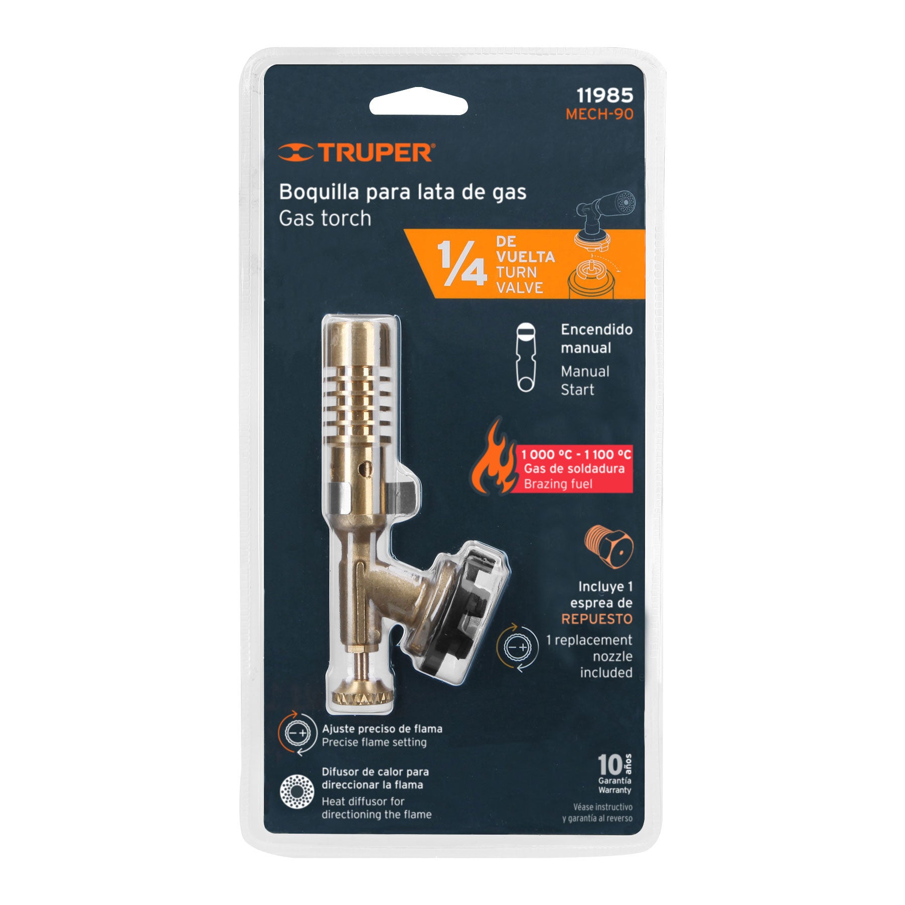 Truper MECH-90 Mechero para lata de gas, 1/4 de vuelta