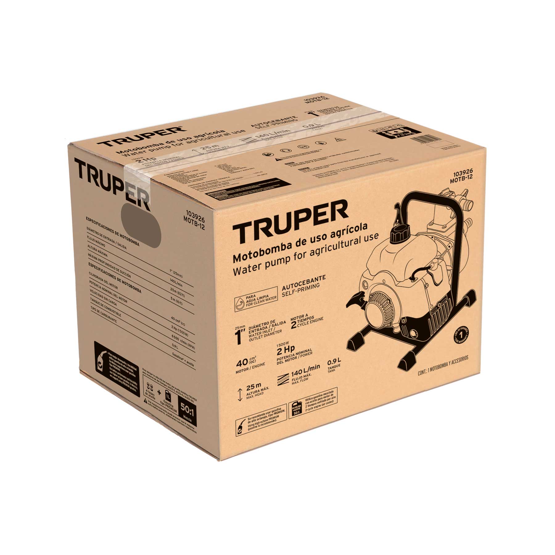Motobomba Autocebante 1" x 1" - Truper MOTB-12