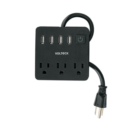 Multicontacto 16 AWG doméstico, 3 entradas 4 ptos USB, negro