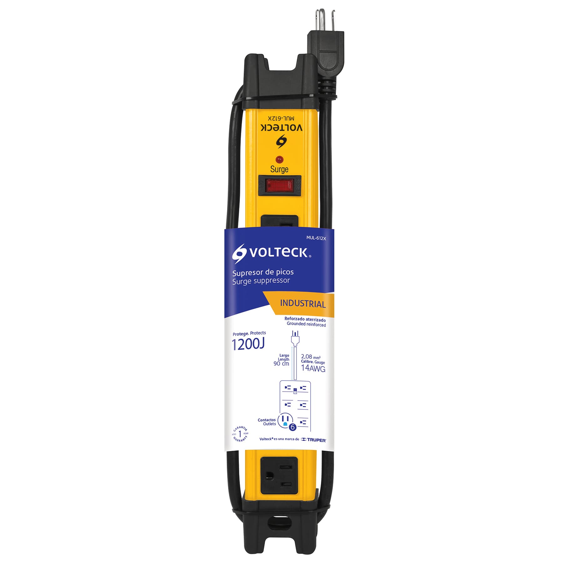 Volteck MUL-612X Multicontacto uso industrial, 6 entradas,supresor,1200joules