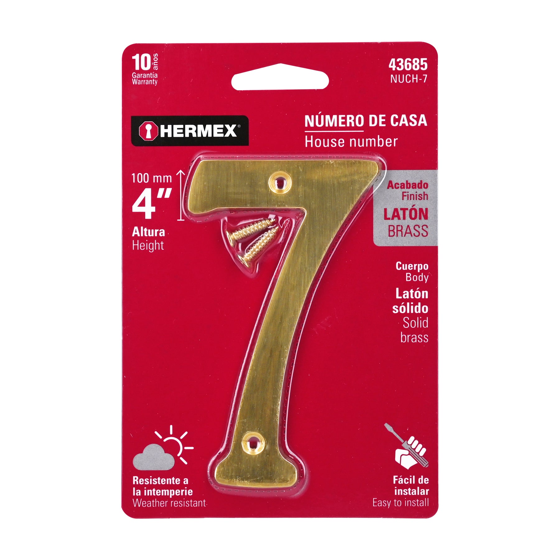 Hermex NUCH-7 Número de latón sólido de 4', No.7