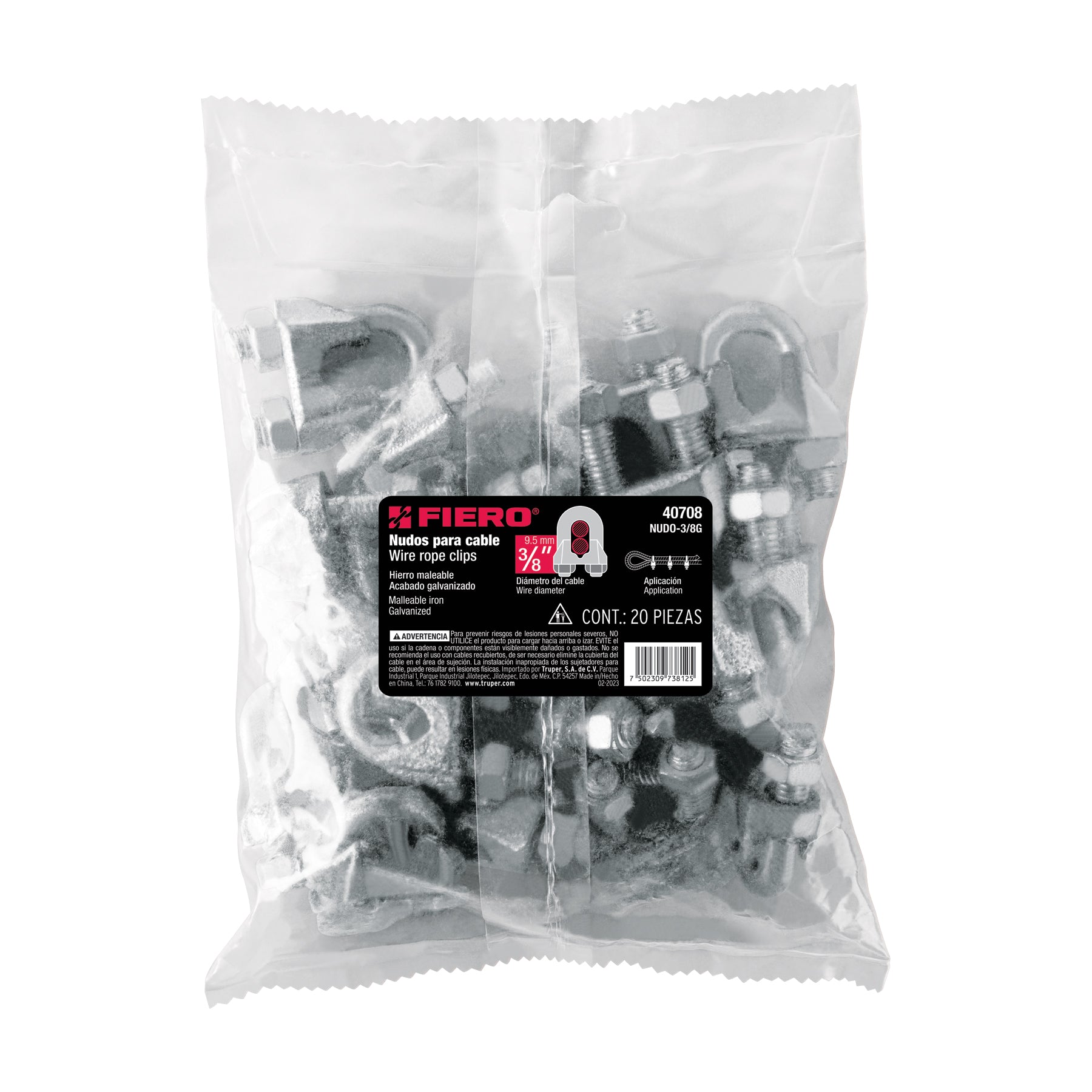 Fiero NUDO-3/8G Bolsa con 20 nudos (perros) de hierro para cable de 3/8'