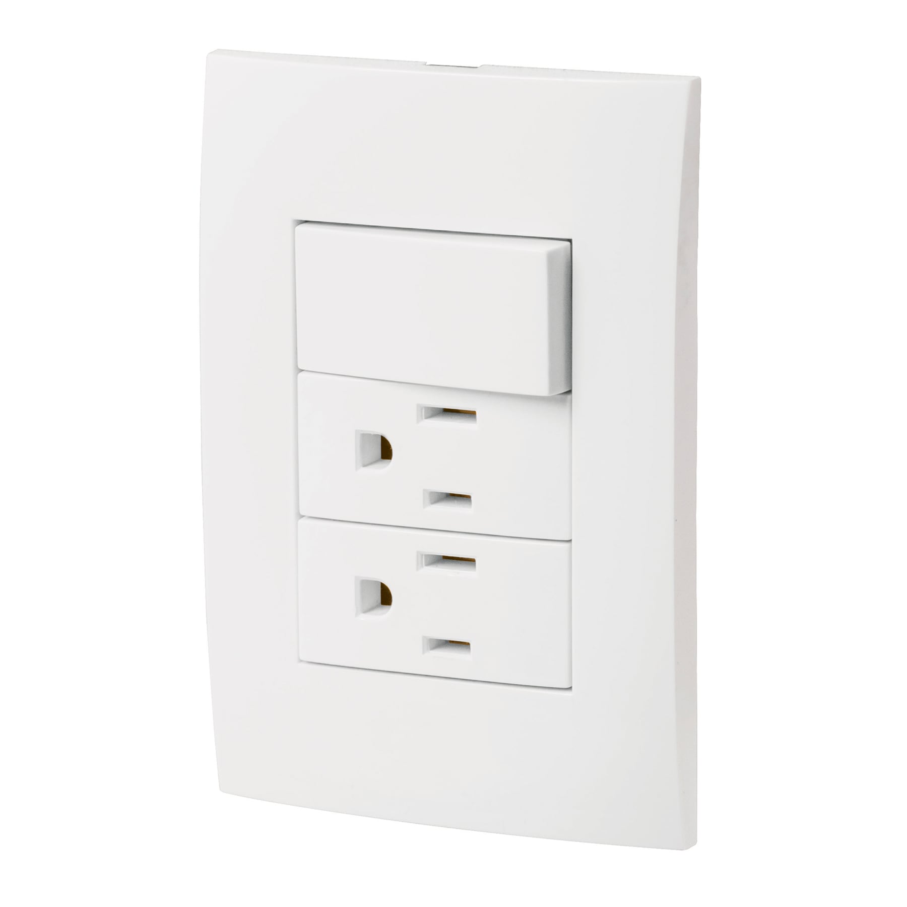 Volteck PA-APCO-O3B Placa armada 2 contactos e interruptor, línea Oslo, blanco