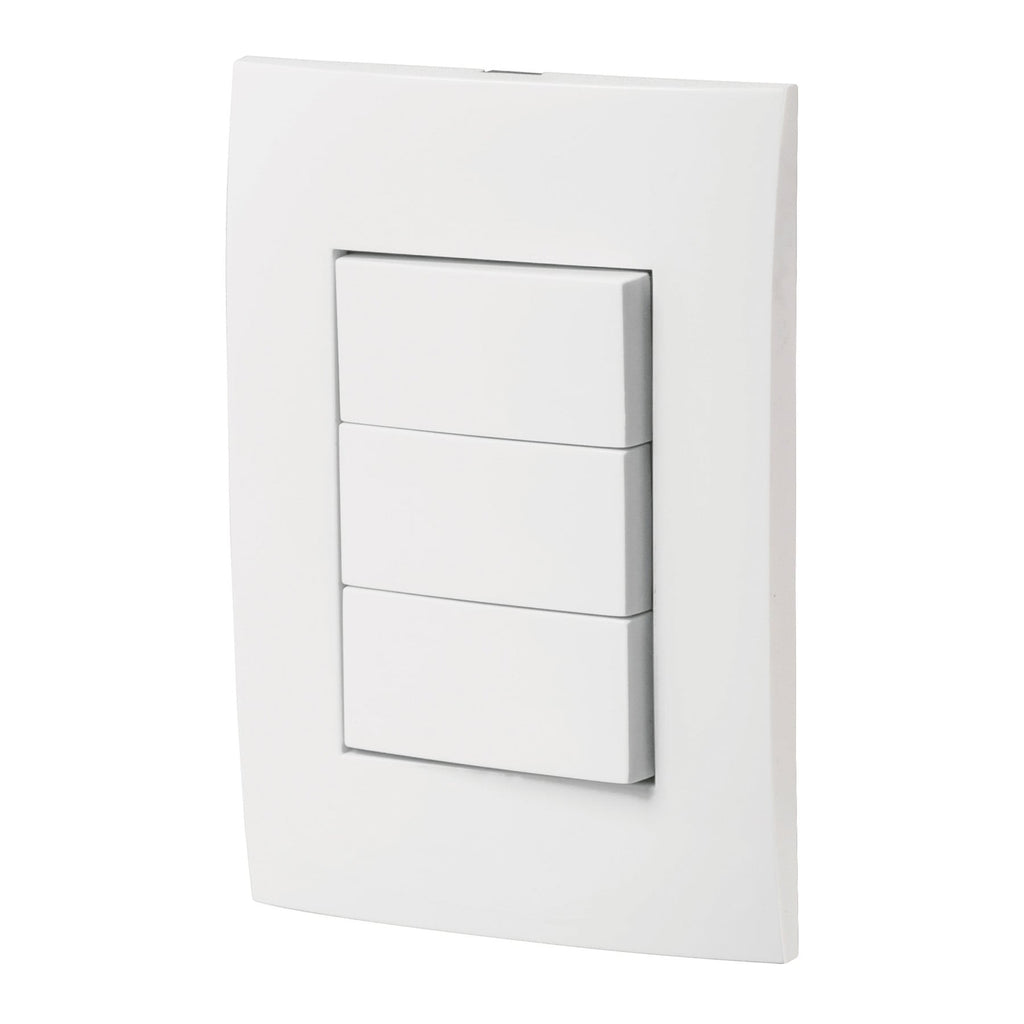 Volteck PA-APTR-OB Placa armada 3 interruptores sencillos, línea Oslo, blanco