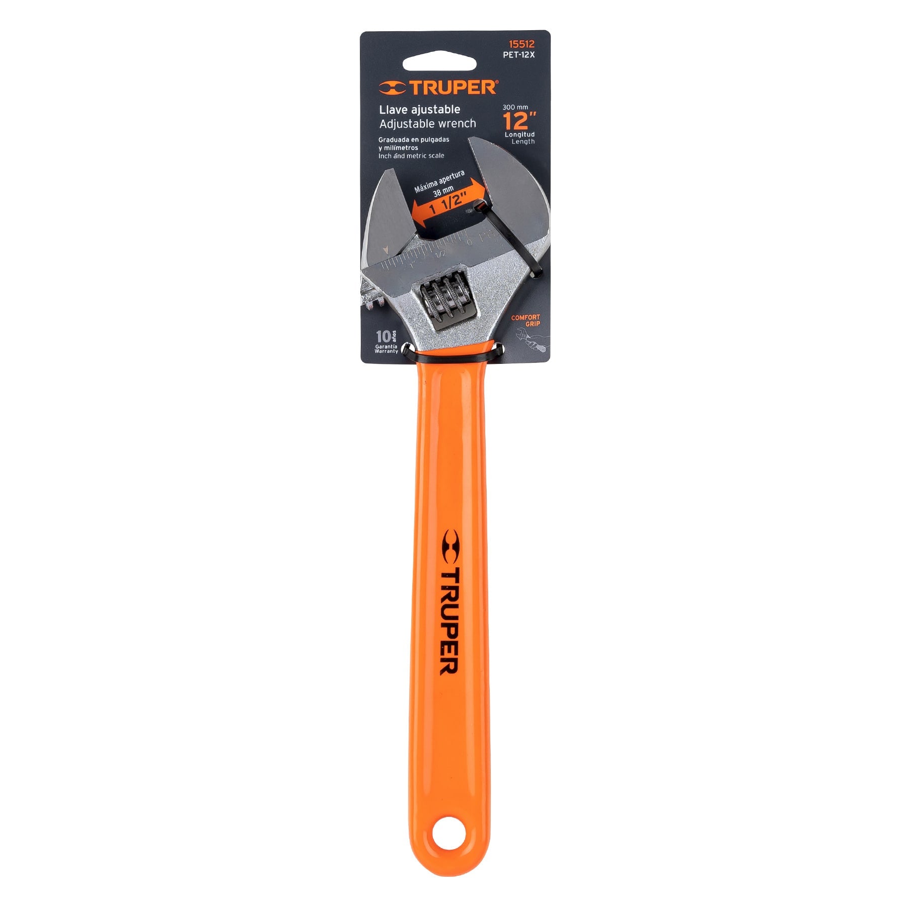Truper PET-12X Llave ajustable (perico) 12' cromada mango de PVC