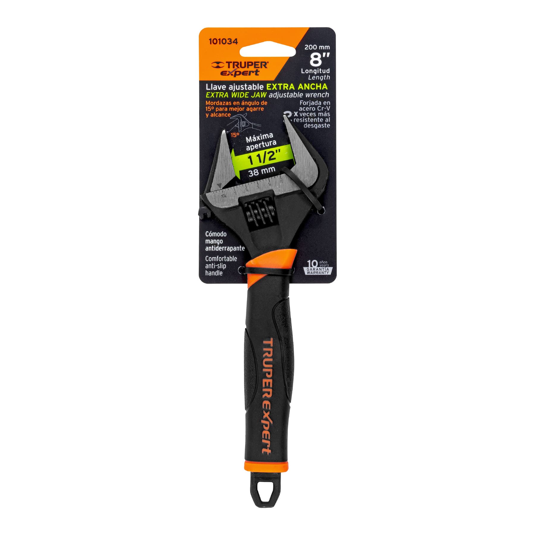 Expert PET-8XA Llave ajustable (perico) 8' boca ancha Comfort Grip