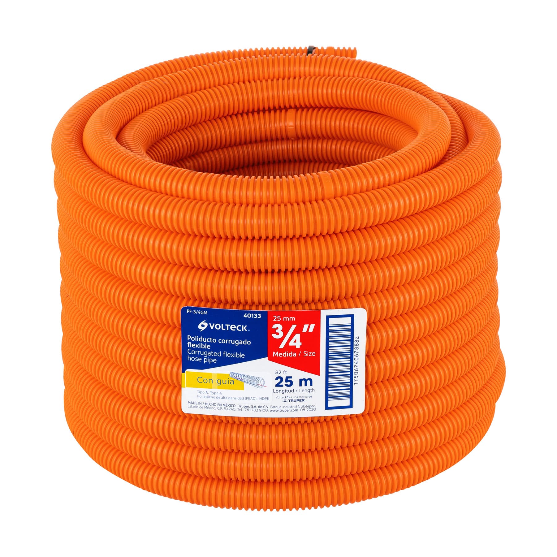 Volteck PF-3/4GM Poliducto 3/4' corrugado flex. c/guía, rollo 25 m