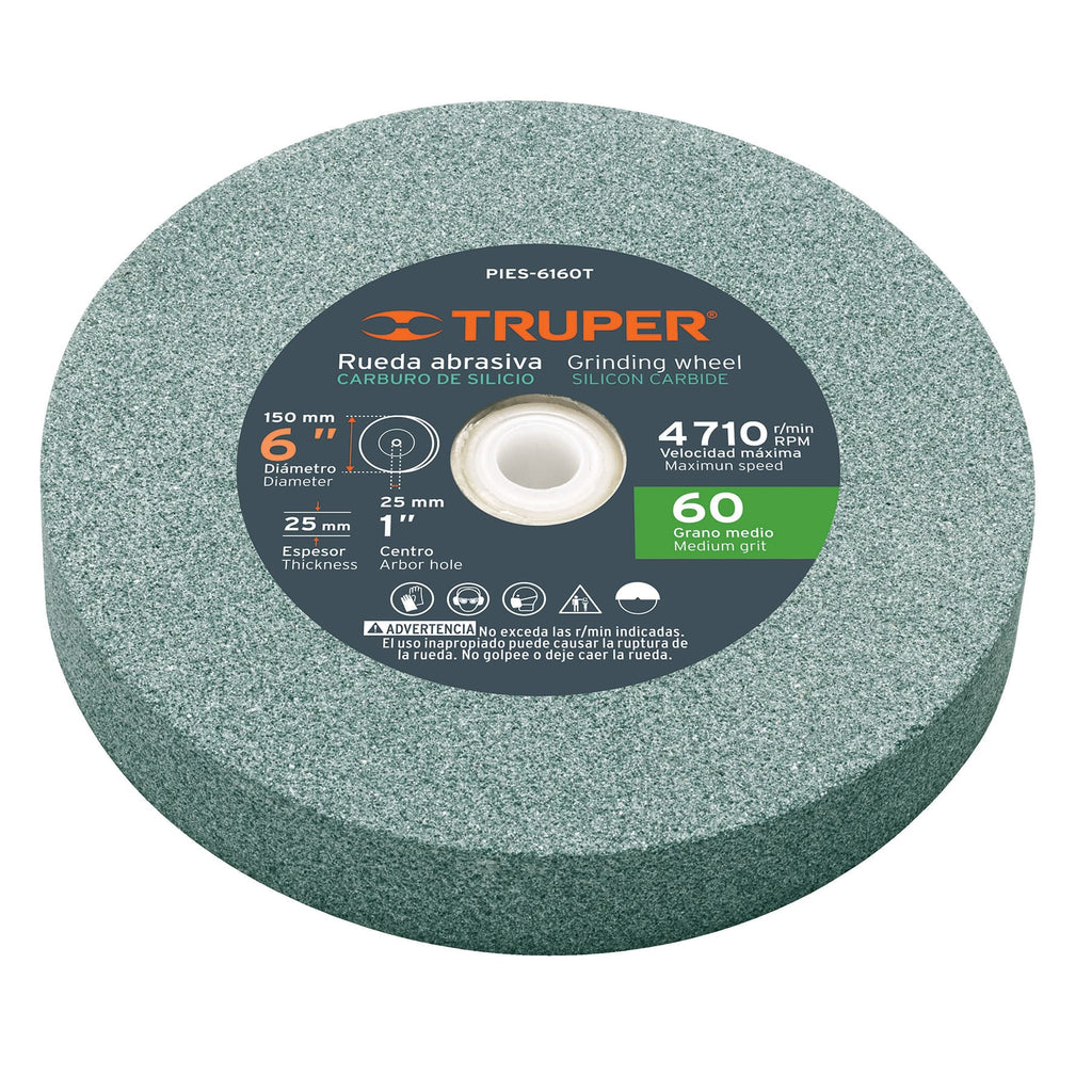 Truper PIES-6160T Piedra para esmeril 6 X 1', carburo de silicio, grano 60