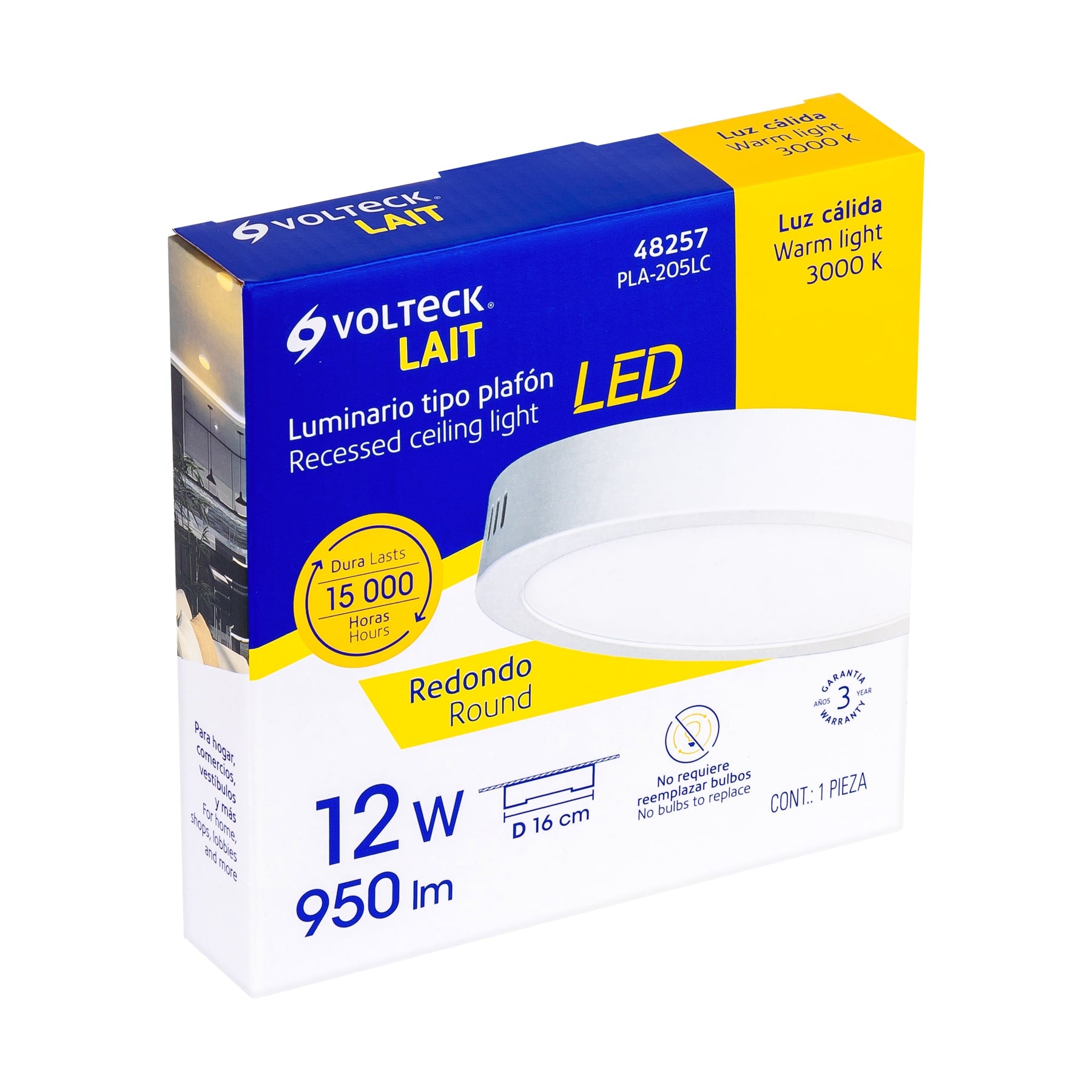 Volteck PLA-205LC Luminario blanco de LED 12 W redondo tipo plafón luz cálida