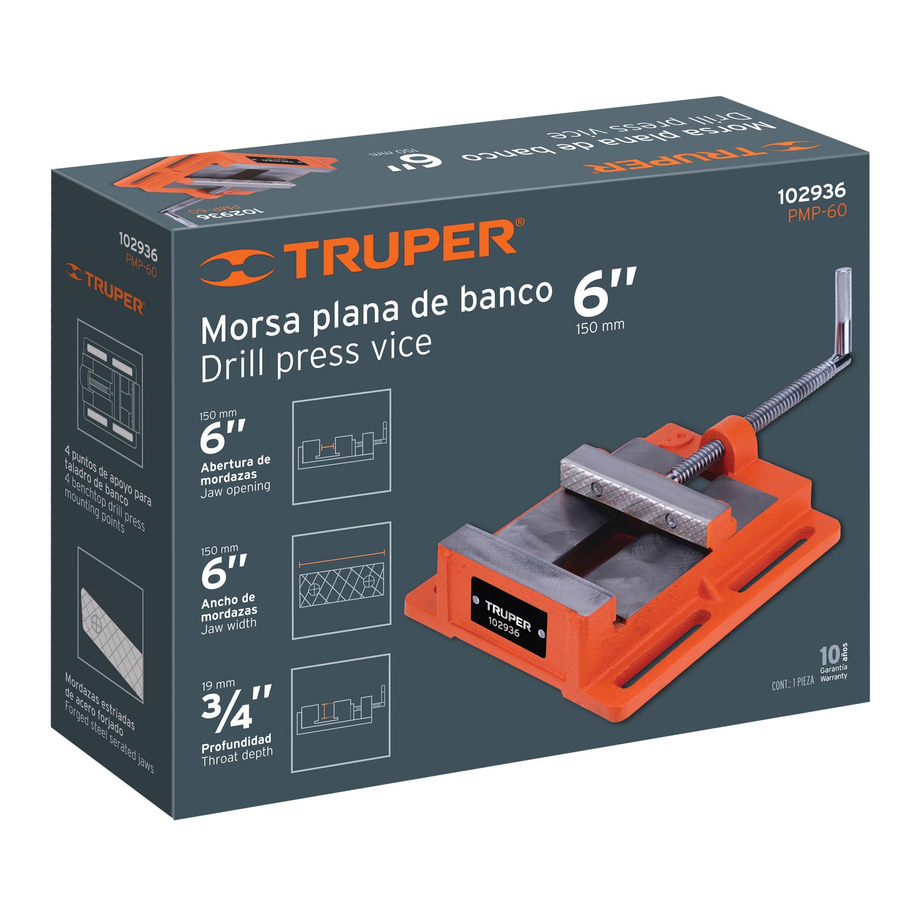 Truper PMP-60 Prensa morsa plana, apertura 6" (150 mm)