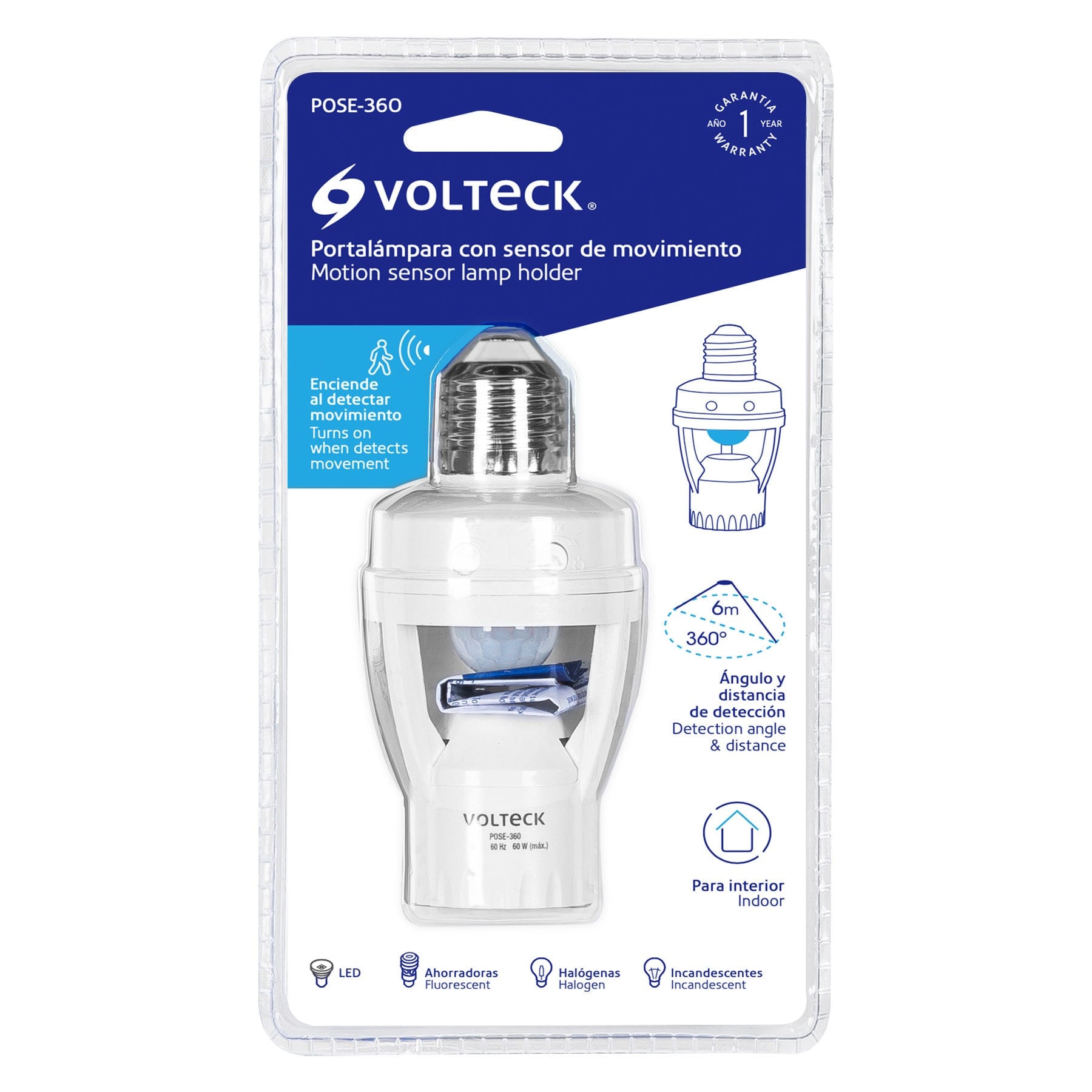Volteck POSE-360 Portalámpara con sensor de movimiento 360º