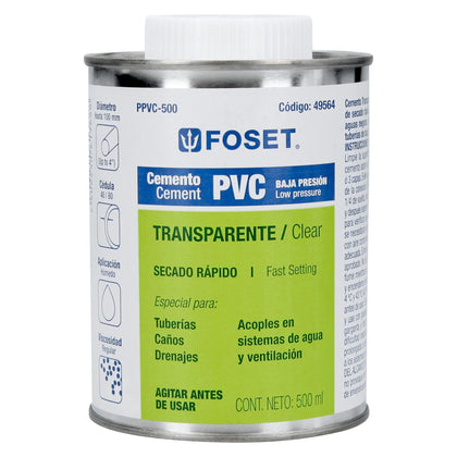 Foset PPVC-500 Cemento para PVC en bote de 500 ml, baja presión