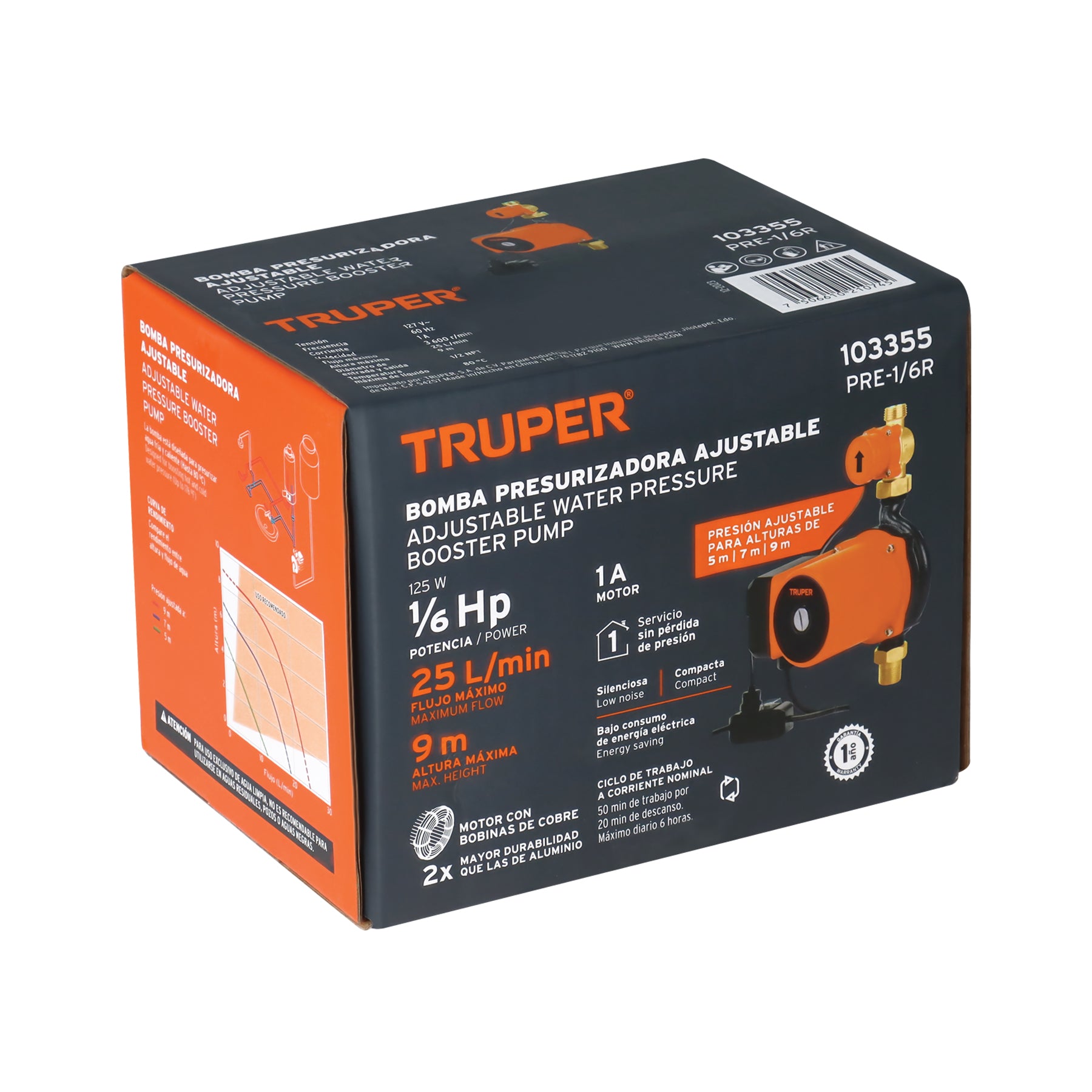 103355 PRE-1/6R Bomba presurizadora 1/6 HP, con sensor regulable, TRUPER