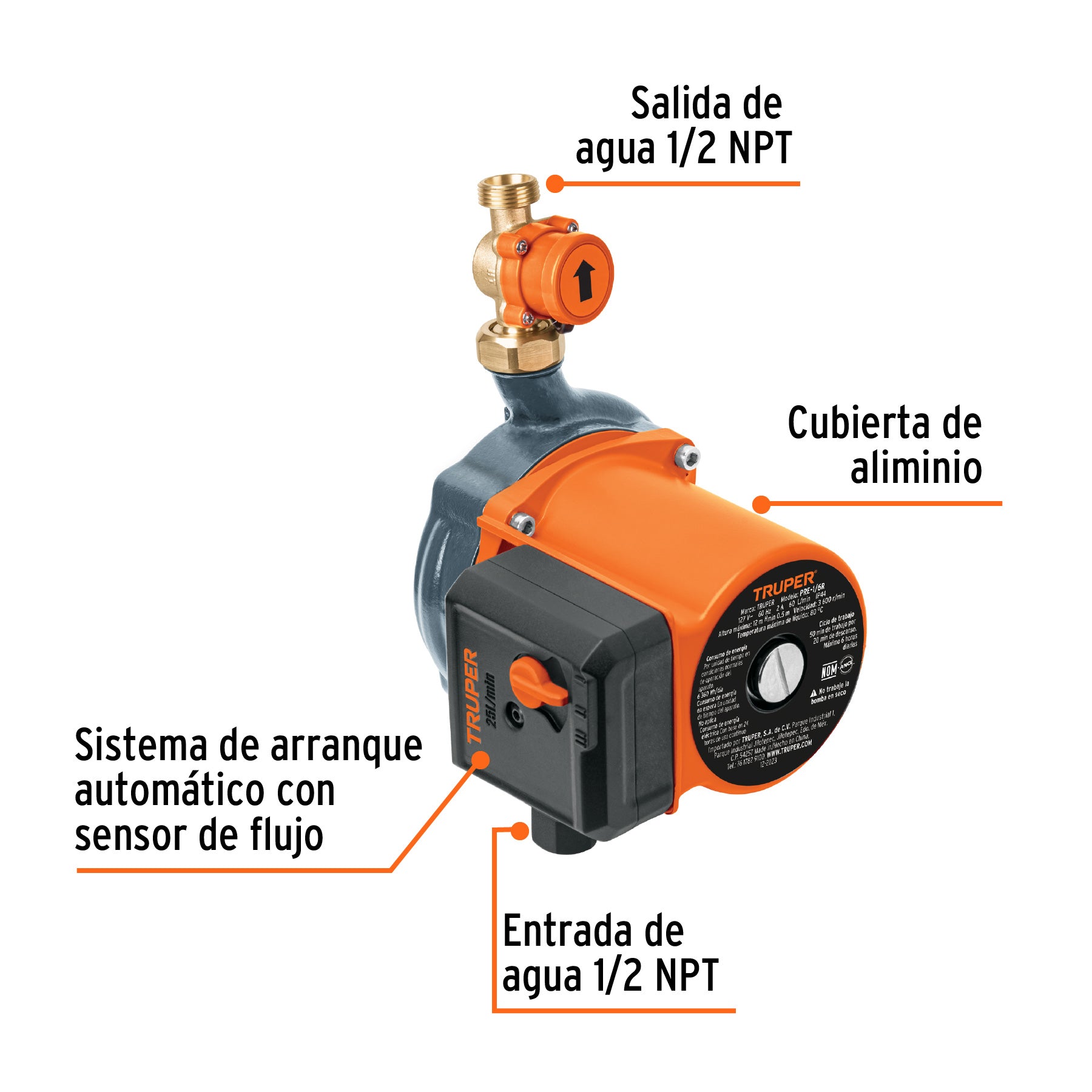 103355 PRE-1/6R Bomba presurizadora 1/6 HP, con sensor regulable, TRUPER