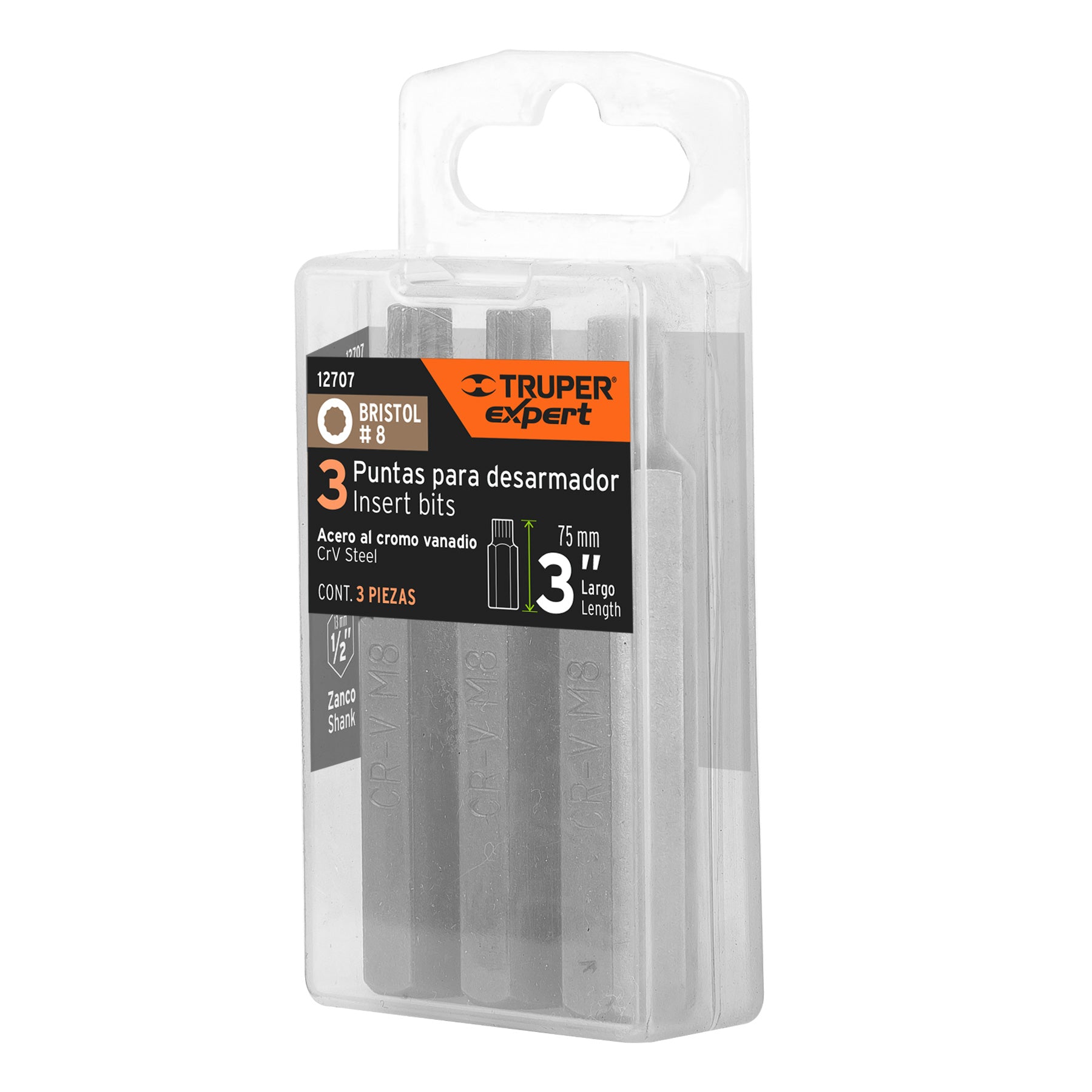 Expert PUDE-8208 Puntas Bristol M8, 3', estuche con 3 piezas, Expert