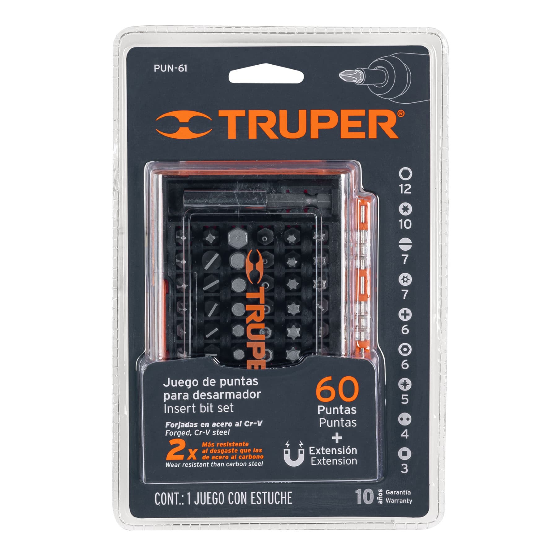Truper PUN-61 Juego de puntas mixtas, 1', 61 piezas