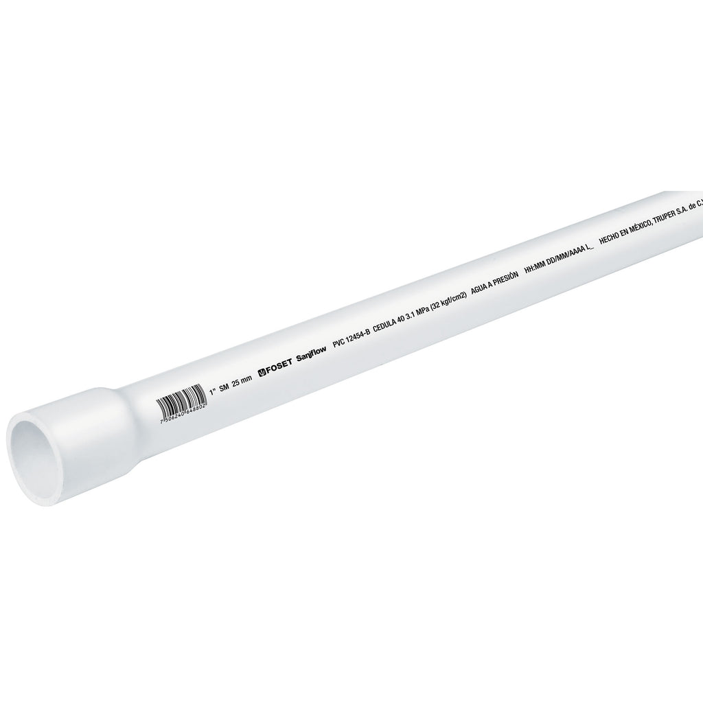 Foset PVC-003 Tubo de PVC hidráulico cédula 40, 1', tramo 3m