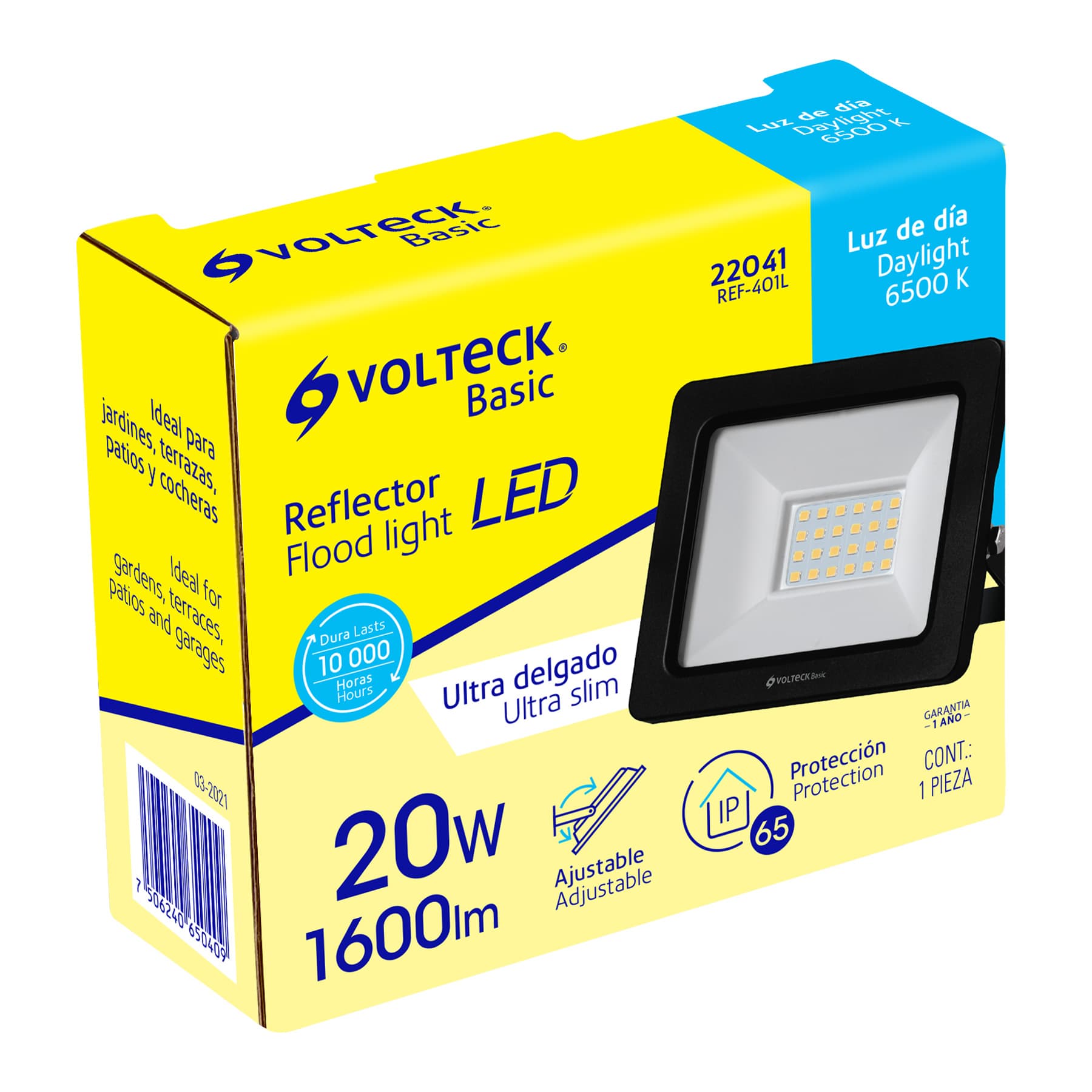 Volteck REF-401L Reflector ultra delgado LED 20 W luz de día, Volteck Basic
