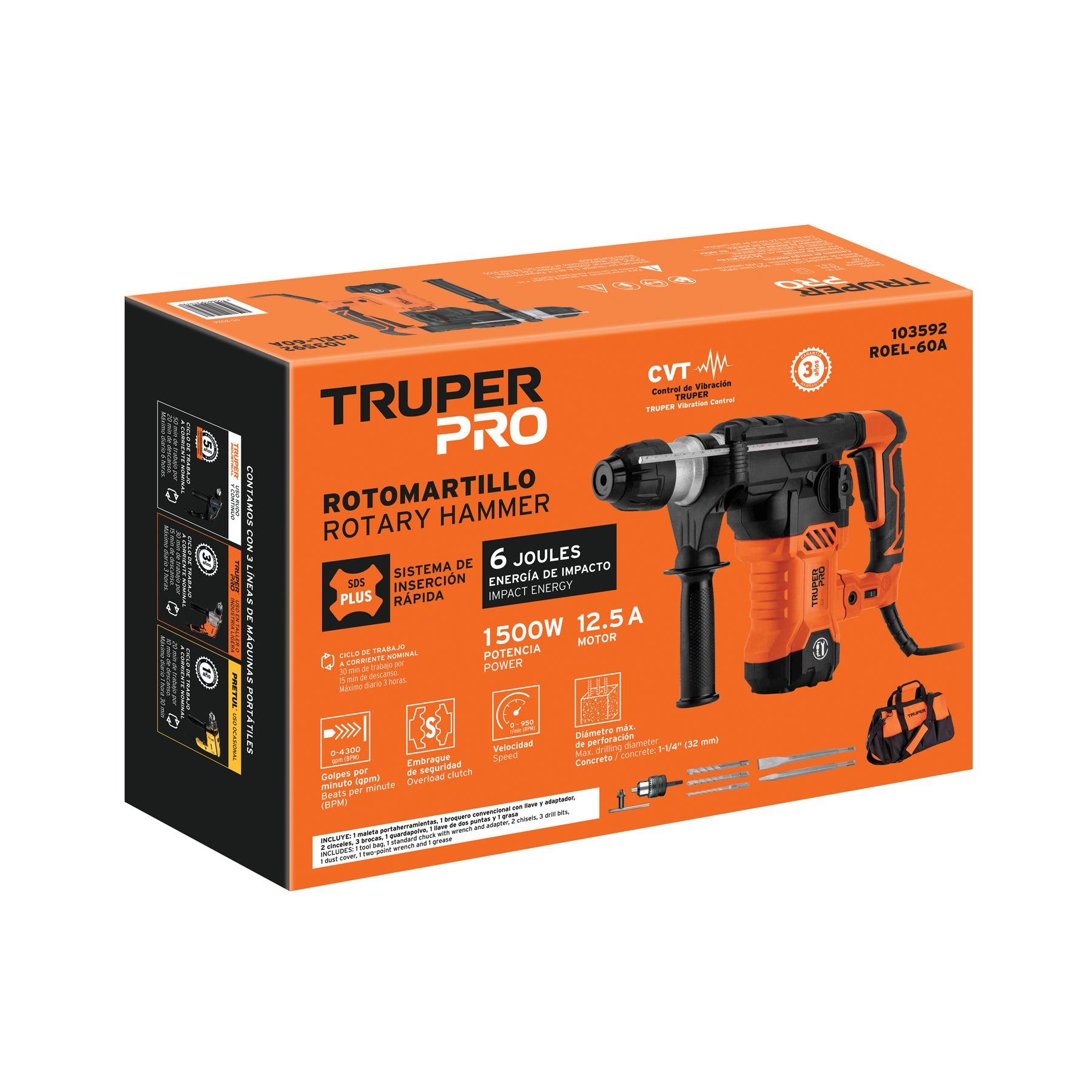 Rotomartillo SDS Plus 1,500W - Truper Pro ROEL-60A