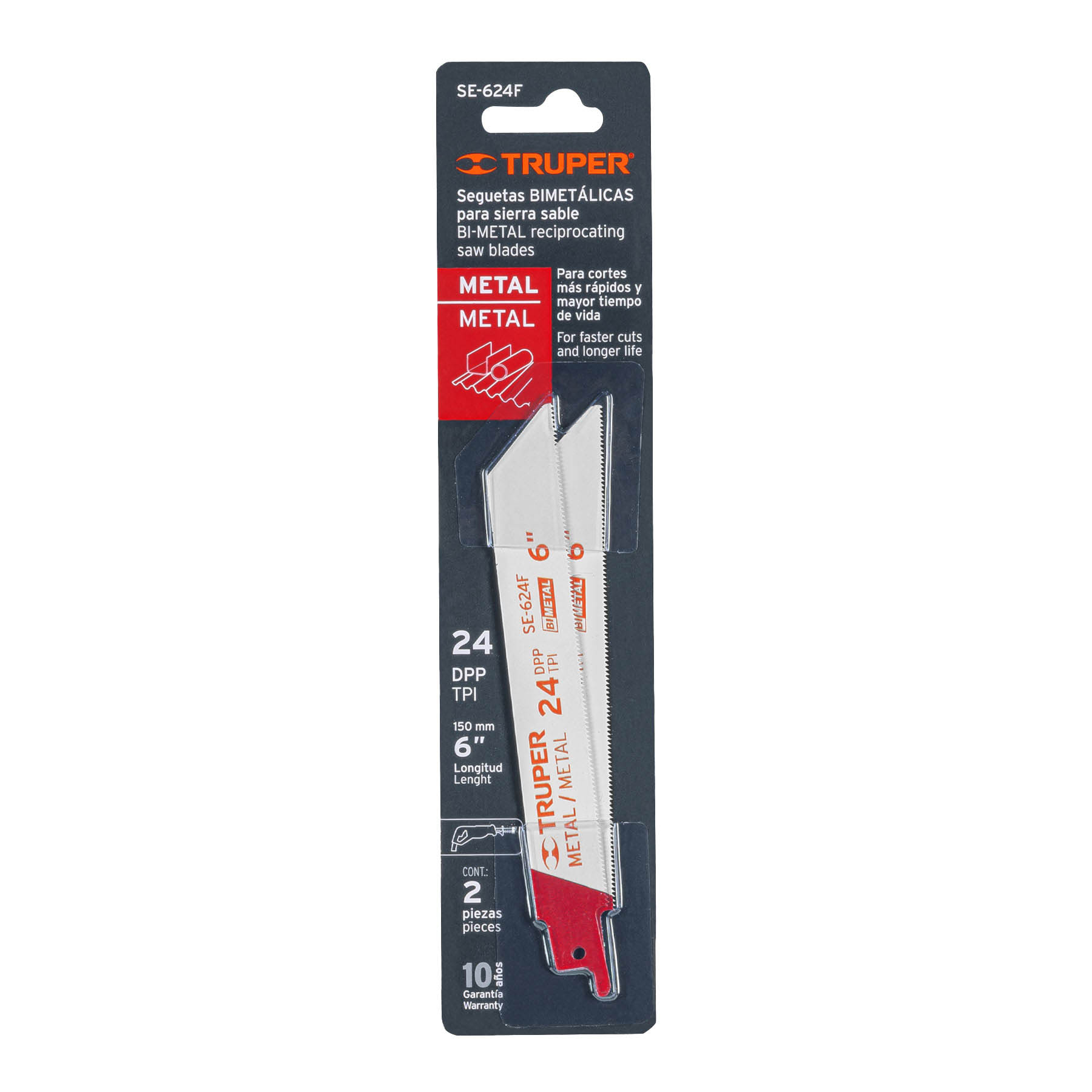 Truper SE-624F Segueta sierra sable, 6', 24 DPP, recta para metales, 2 pzas