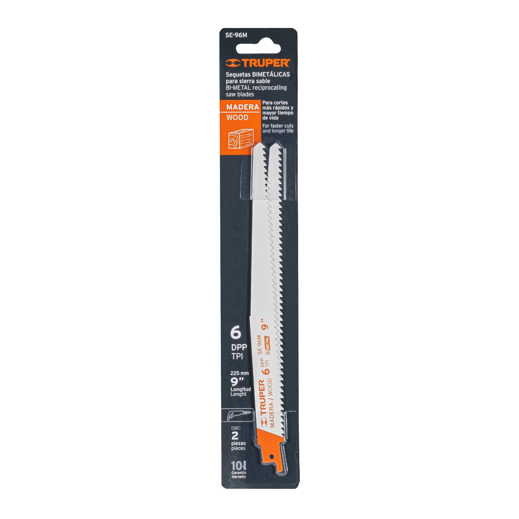 Truper SE-96M Segueta sierra sable, 9', 6 DPP, cónica para madera, 2 pzas