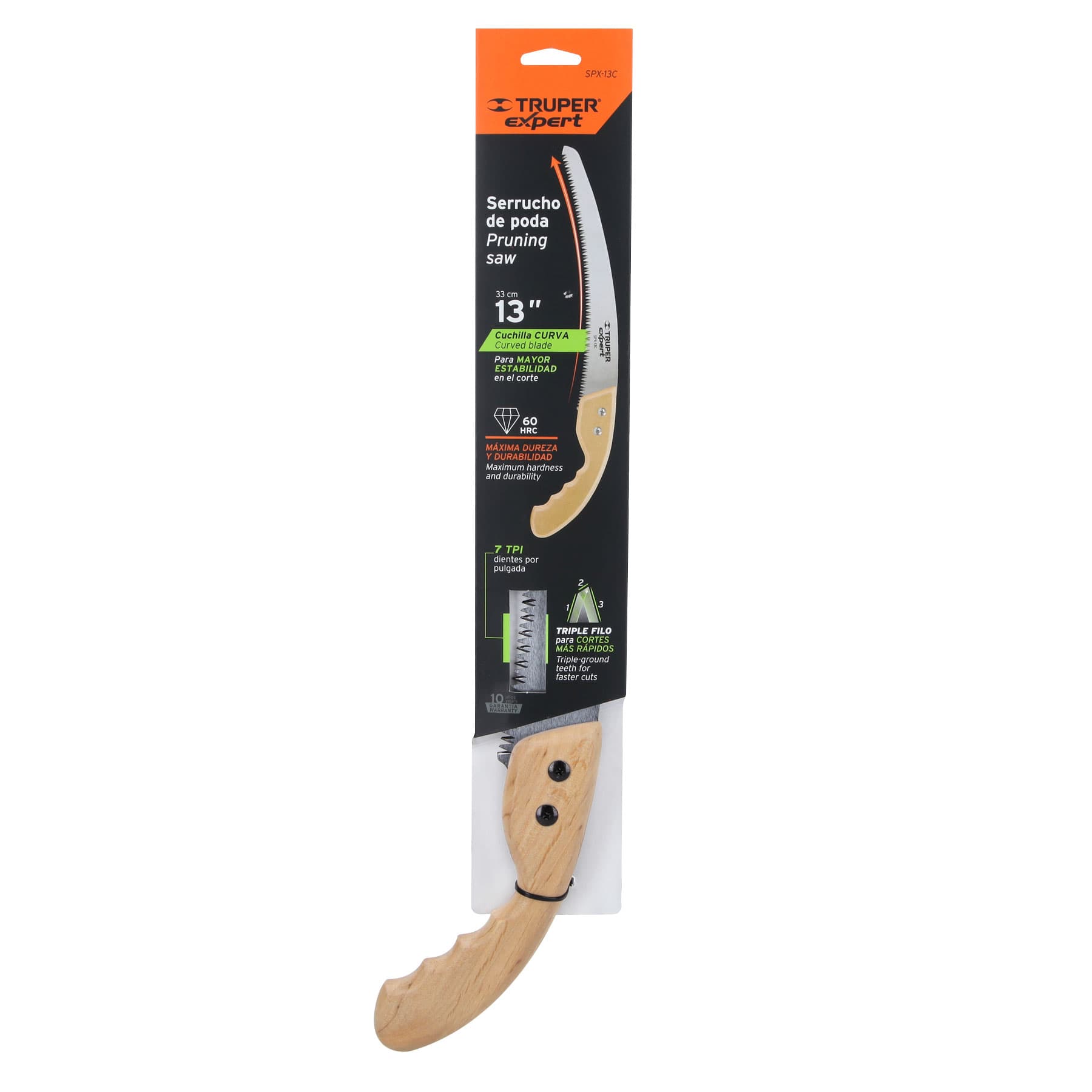 Expert SPX-13C Serrucho de poda 13', hoja curva, 7 DPP, Truper Expert
