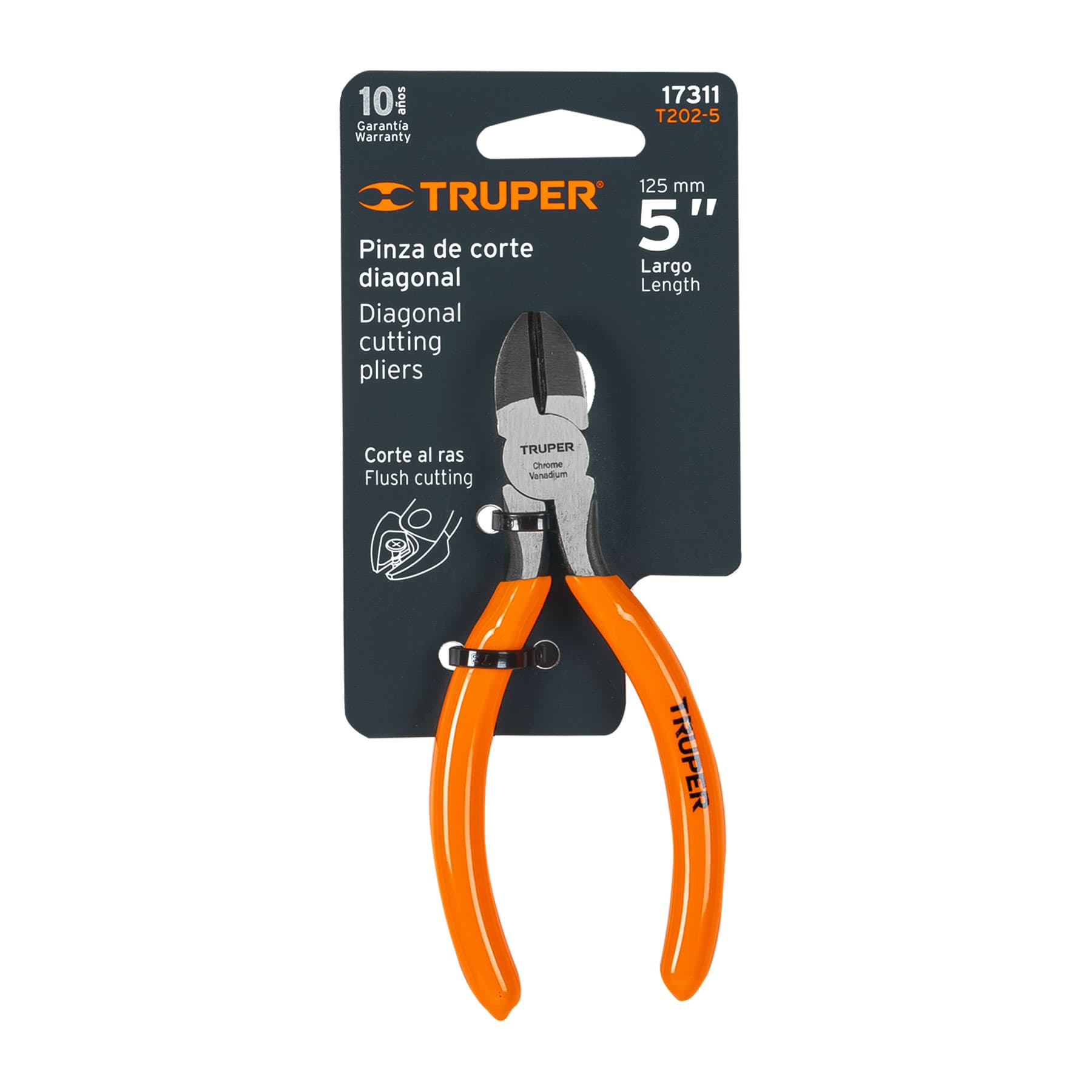 Truper T202-5 Pinza corte diagonal 5', mango de PVC