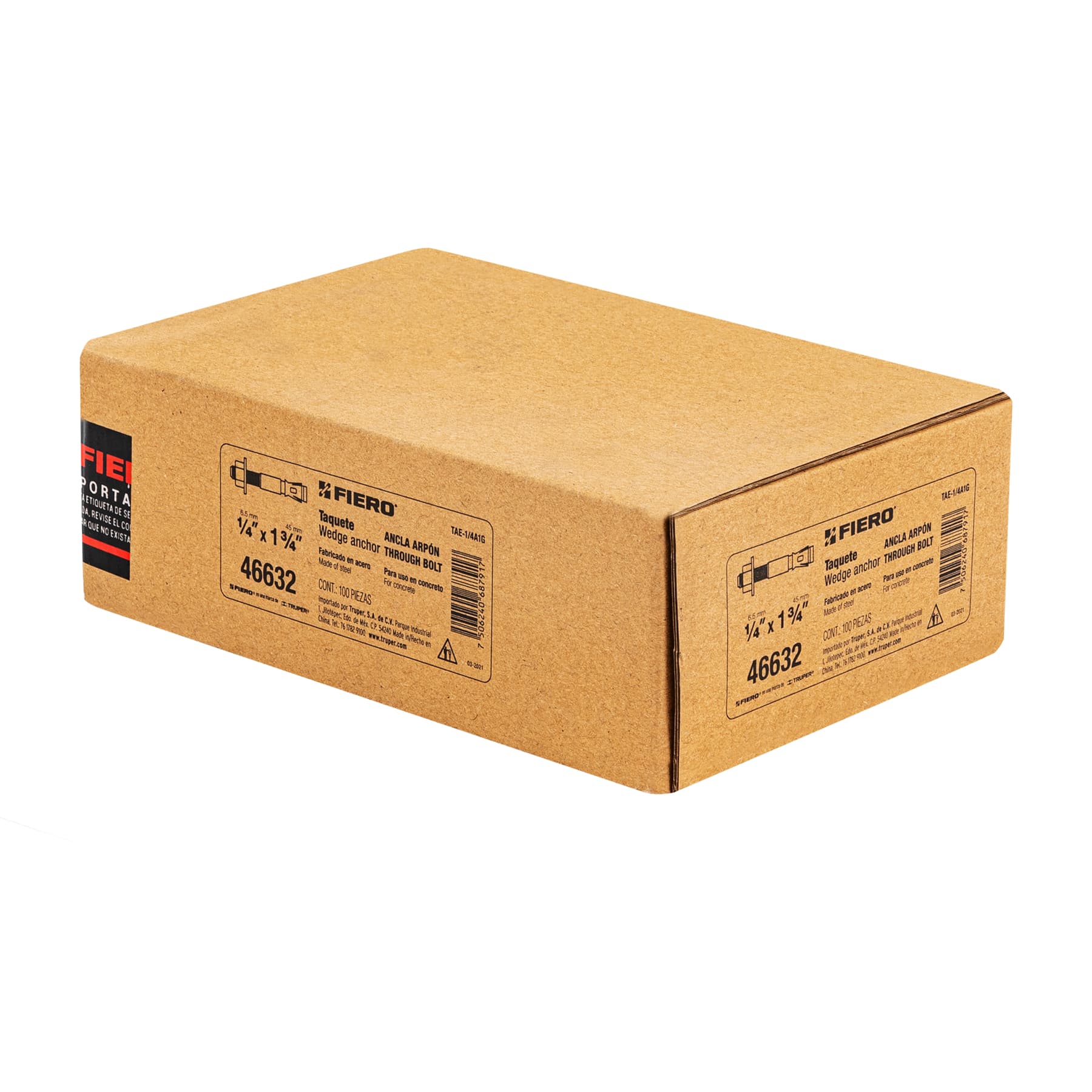 Fiero TAE-1/4A1G Caja con 100 taquetes arpón de 1/4' x 1-3/4'