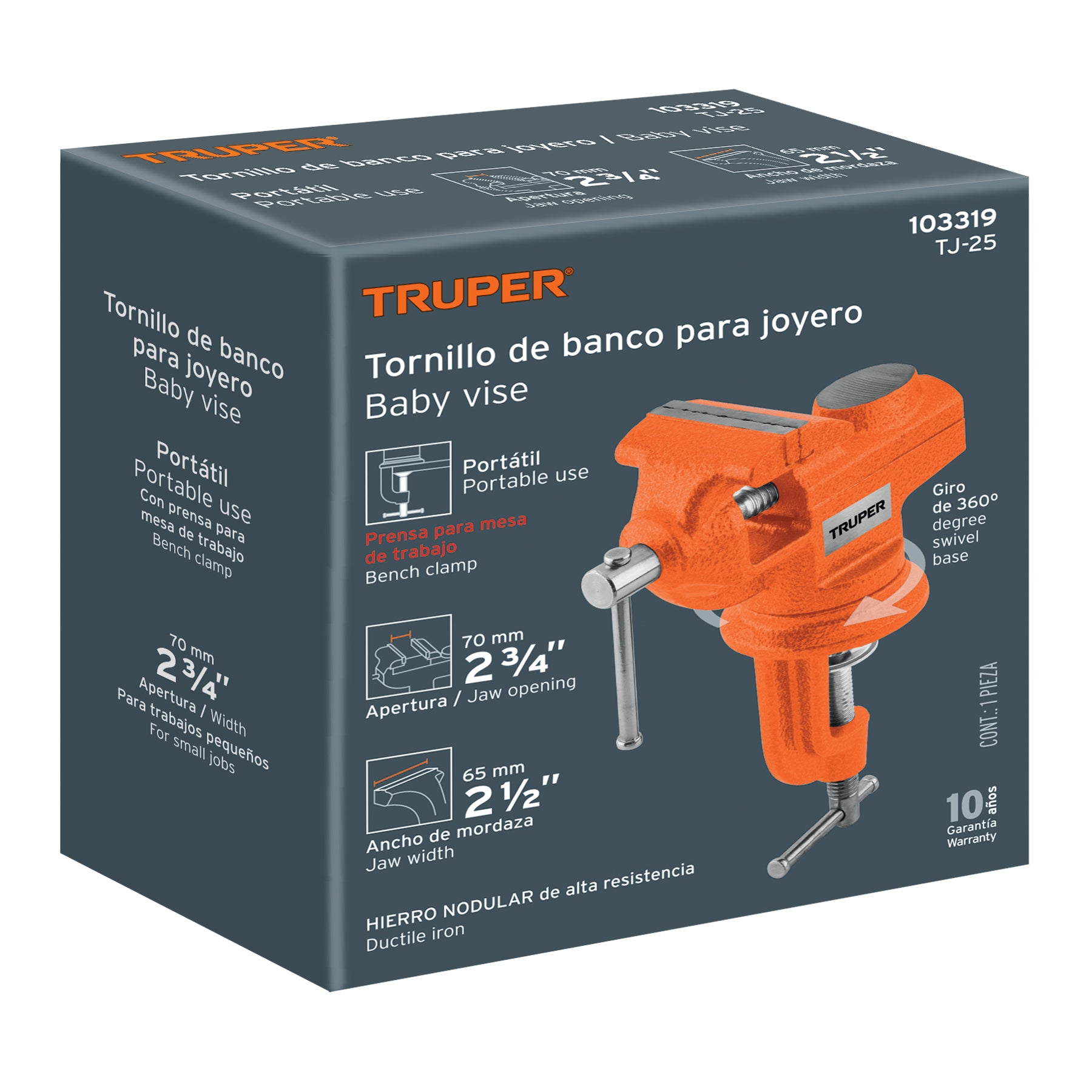 103319 Tornillo de banco 2.5' para joyero, Truper