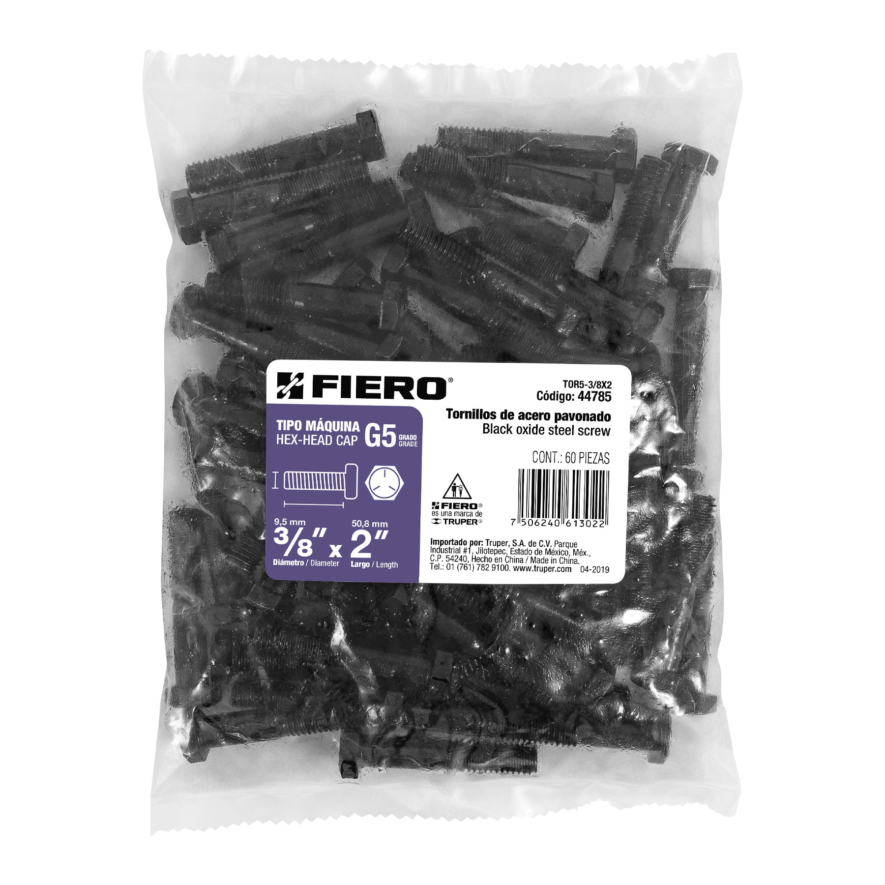 Fiero TOR5-3/8X2-1/2 Bolsa con 50 tornillos 3/8' x 2-1/2' de acero, grado 5