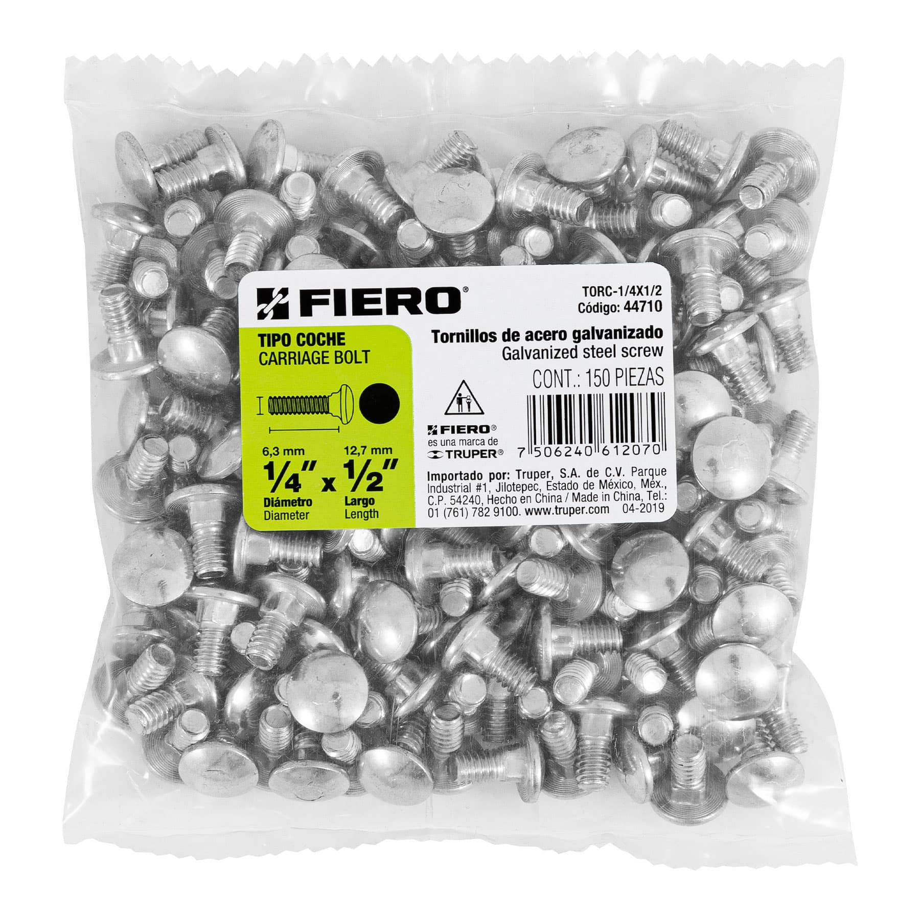 Fiero TORC-1/4X1/2 Bolsa con 150 tornillos 1/4' x 1/2' tipo coche