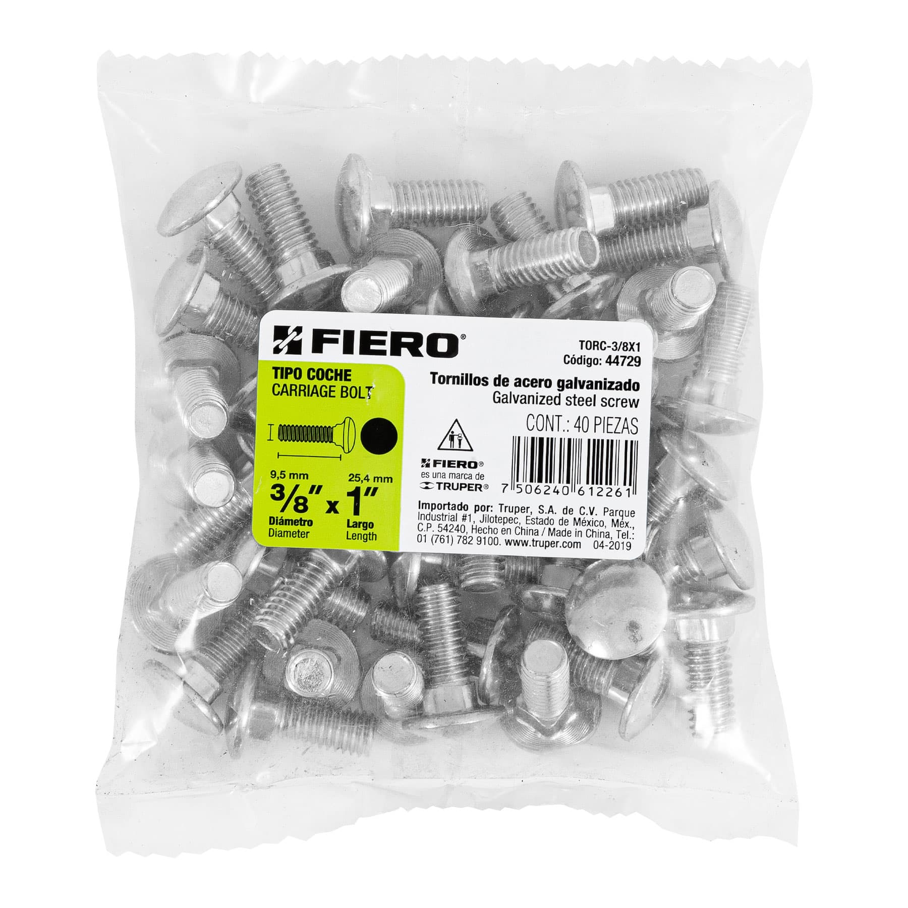 Fiero TORC-3/8X1 Bolsa con 40 tornillos 3/8' x 1' tipo coche