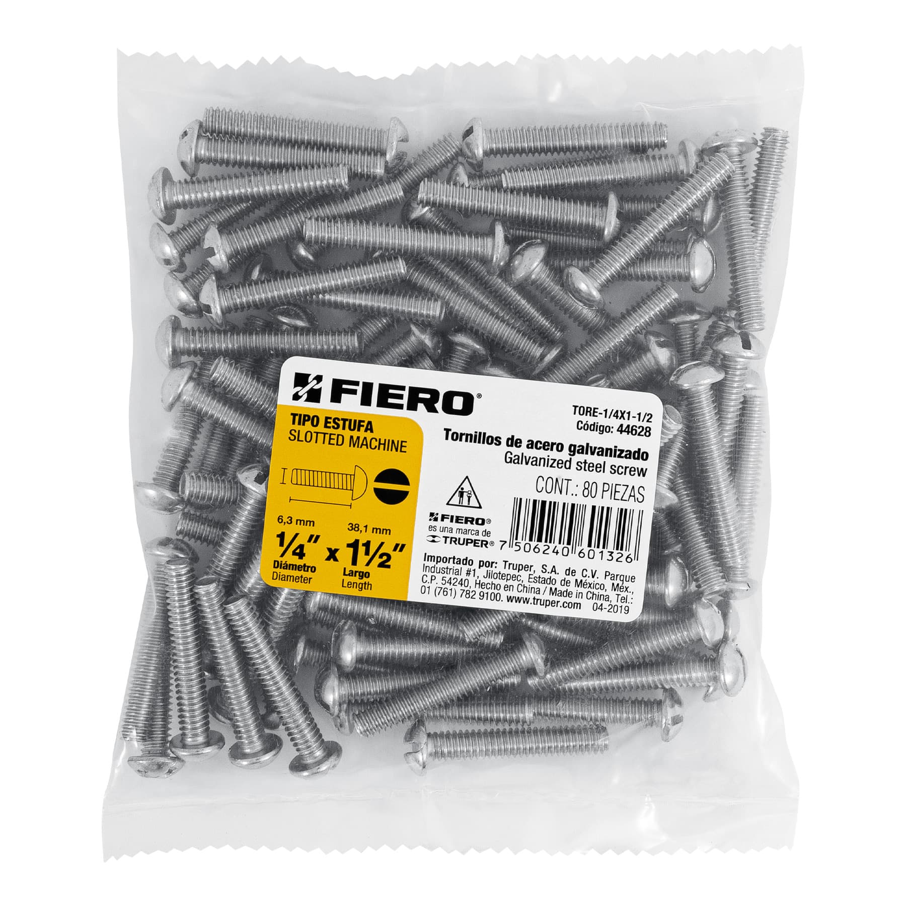 Fiero TORE-1/4X1-1/2 Bolsa con 80 tornillos 1/4 'x 1-1/2' tipo estufa