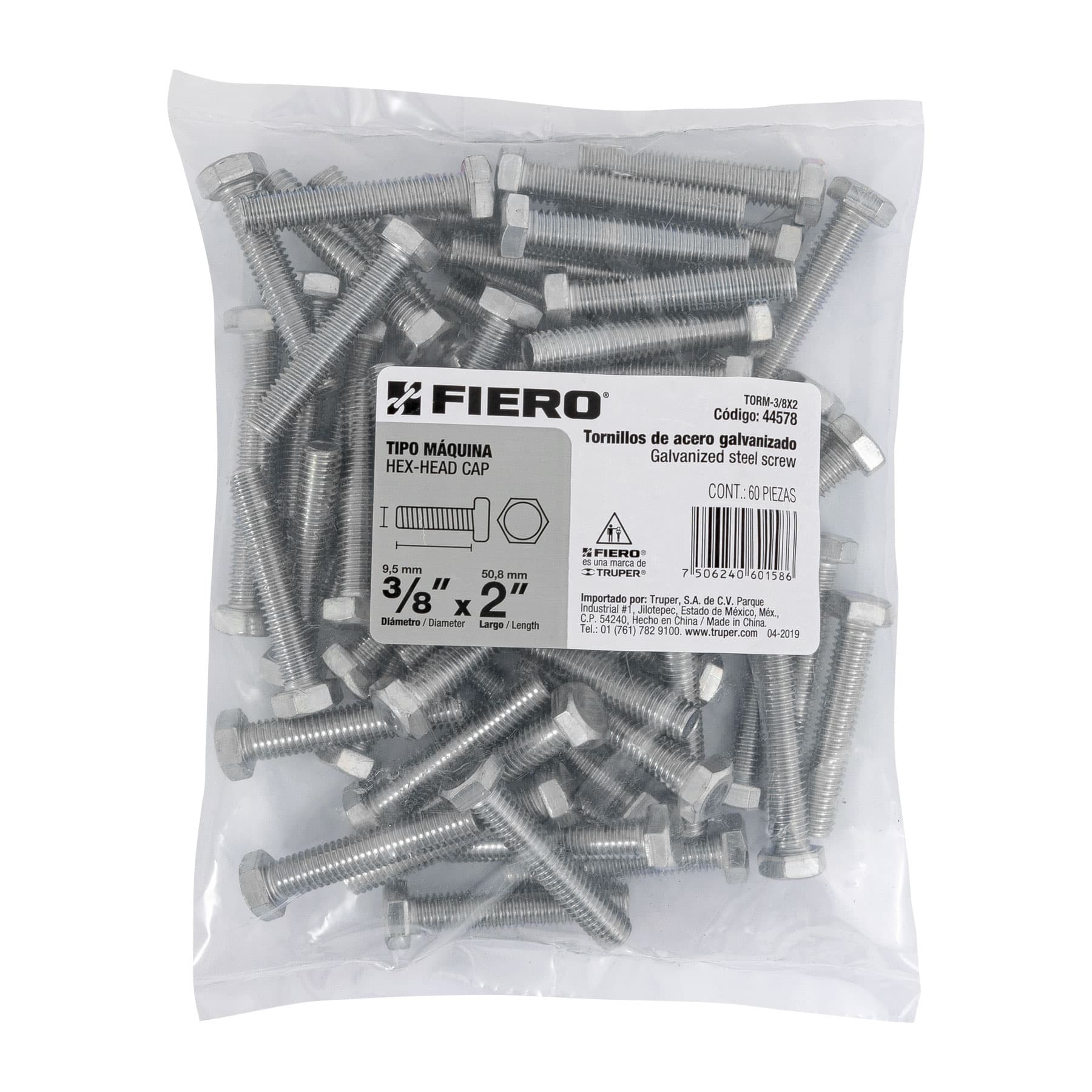 Fiero TORM-3/8X2 Bolsa con 60 tornillos 3/8' x 2' tipo máquina