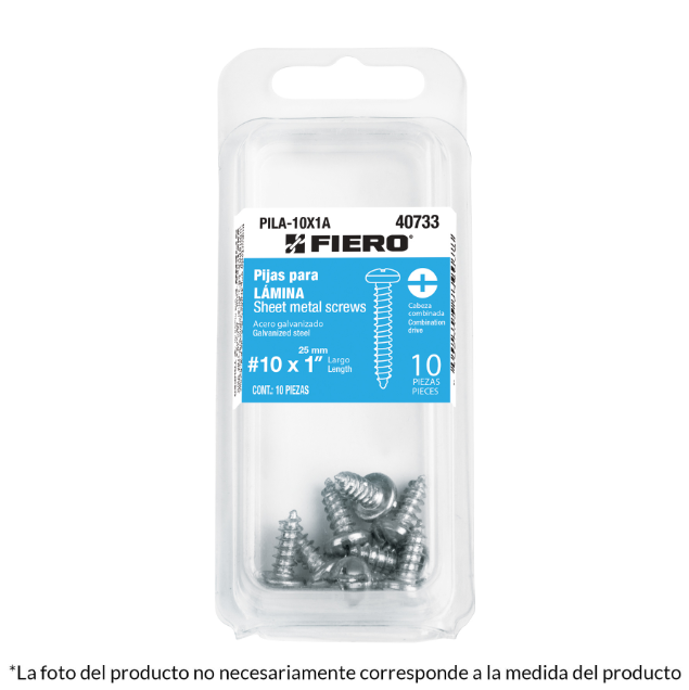 Fiero PILA-10X1-1/2A Blíster con 8 pijas para lámina, #10 x 1-1/2'